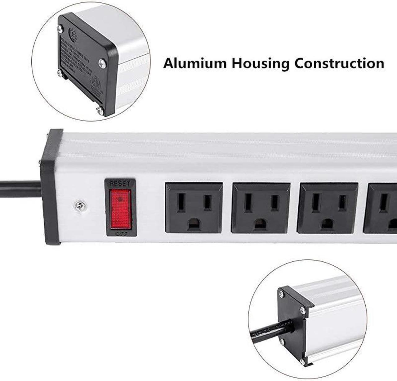 Alt view image 7 of 7 - Rack Mount Power Outlet 16 Outlet Heavy Duty Aluminum Socket AntiThunder Power Strip with 15Foot Extension Cord Surge Protector Duty Multi Plug Outlet with Smart Circuit Breaker Silver