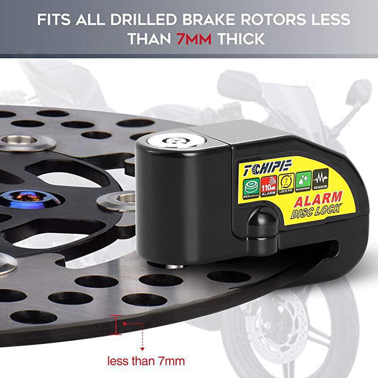 Alt view image 4 of 7 - Motorcycle Alarm Disc Brake Lock Anti Theft Motorbike Security Wheel Disk Lock for 7mm Brake Rotor with 110db Alarm Sound with 15m5ft Reminder Cable for Motorcycles Bicycles Black