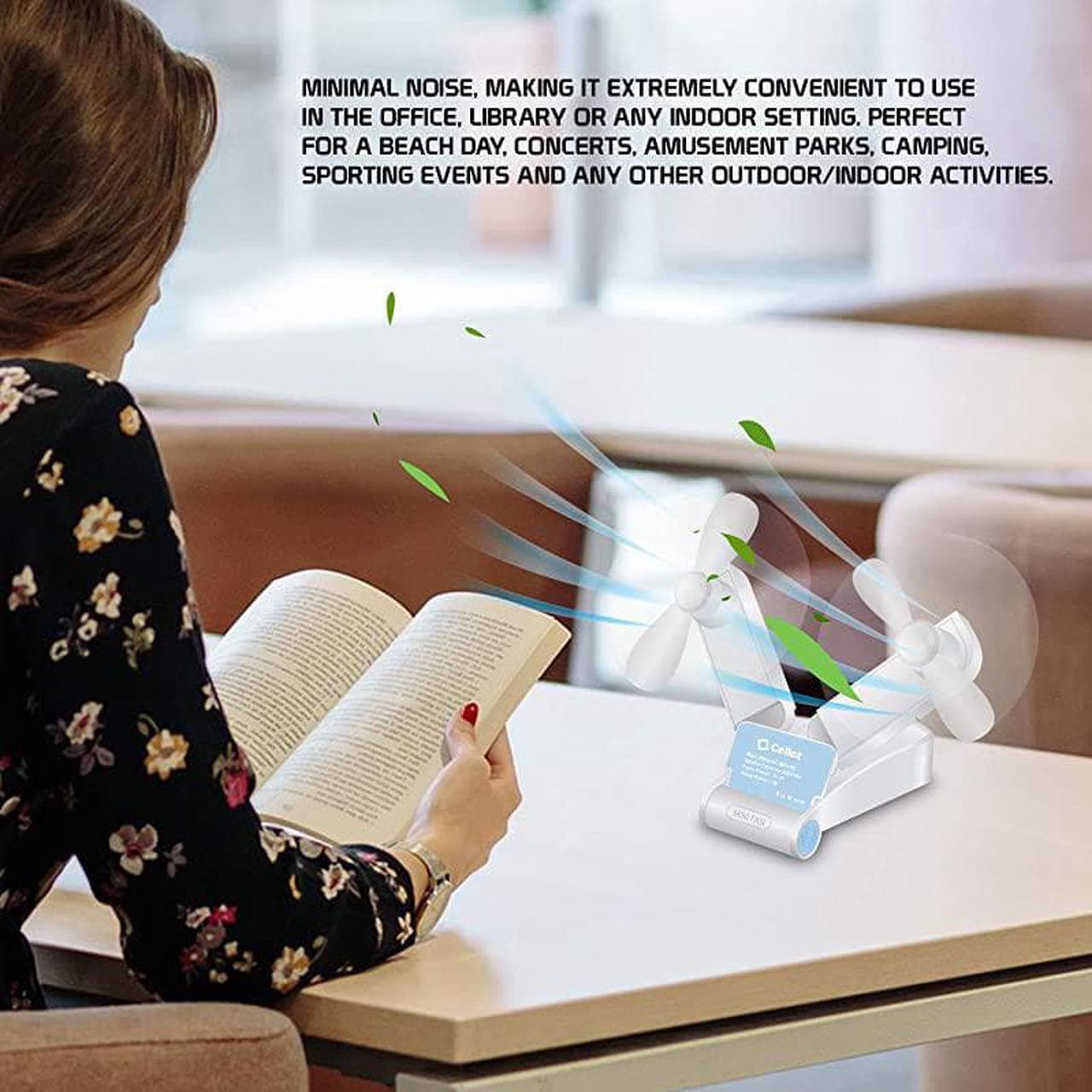 Alt view image 2 of 7 - Portable Mini Air Cooling Fan 500mAh USB Charged. Durable Light Weight Double Fan Heads Ideal for at Home, Office, Travel, Hiking, Running, Sports, and Other Outdoor Summer Activities