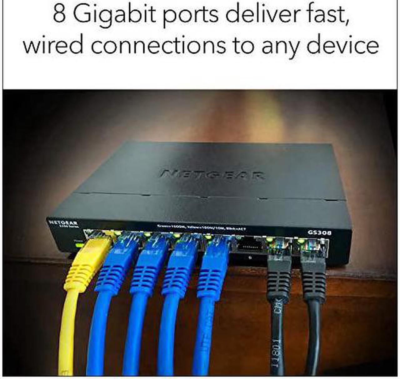 Alt view image 4 of 6 - 8Port Gigabit Ethernet Unmanaged Switch GS308 Home Network Hub Office Ethernet Splitter PlugandPlay Fanless Metal Housing Desktop or Wall Mount