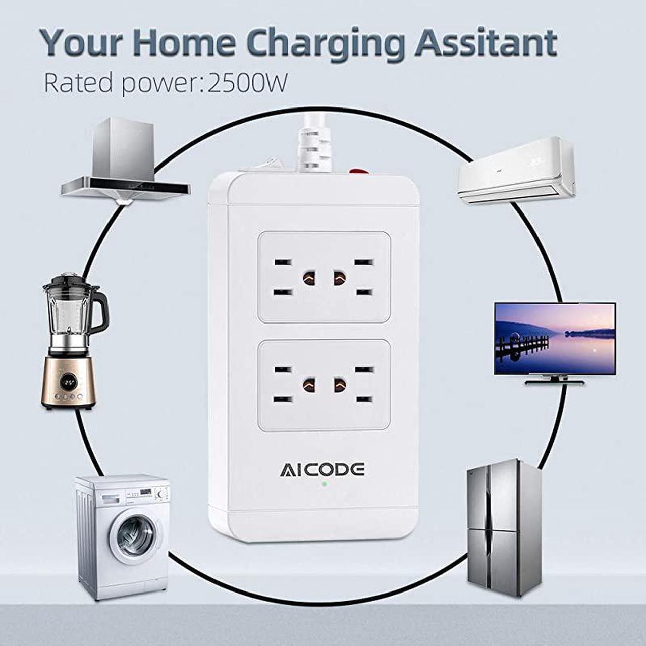 Alt view image 6 of 7 - Surge Protector Power Strip with USB4 Spaced Outlets Extension Board 4 Ports USB Charger24Ax4 6 ft Long Extension Cord 1700J 2500W 100240V White for HomeOfficeSchool by