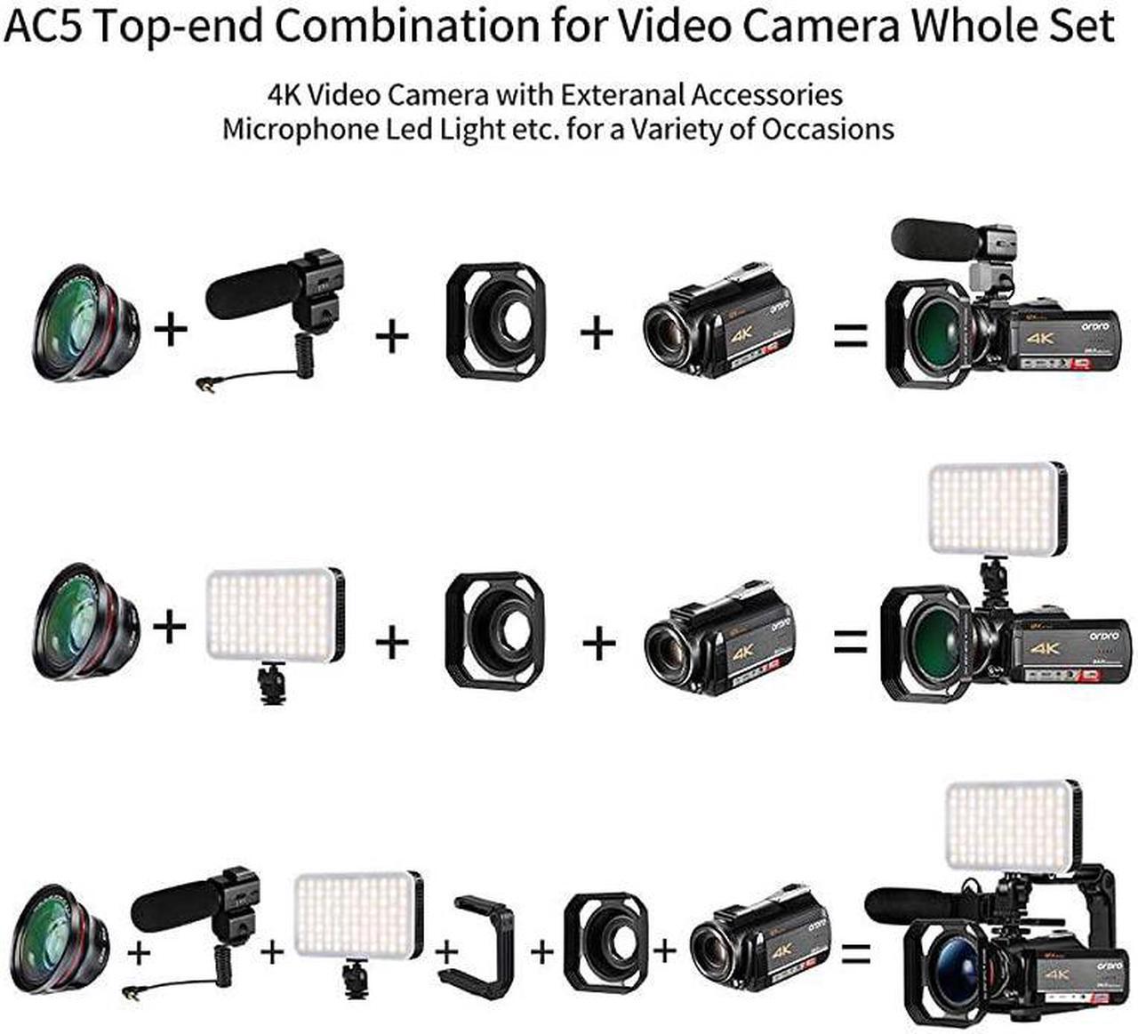 Alt view image 5 of 7 - Camcorder 4K Video Camera  AC5 UHD Camcorder with 12x Optical Zoom 31IPS Touchscreen HD 1080P 60FPS Digital WiFi Camera Camcorder with Microphone Video Light Wide Angle Lens and 64G SD Card