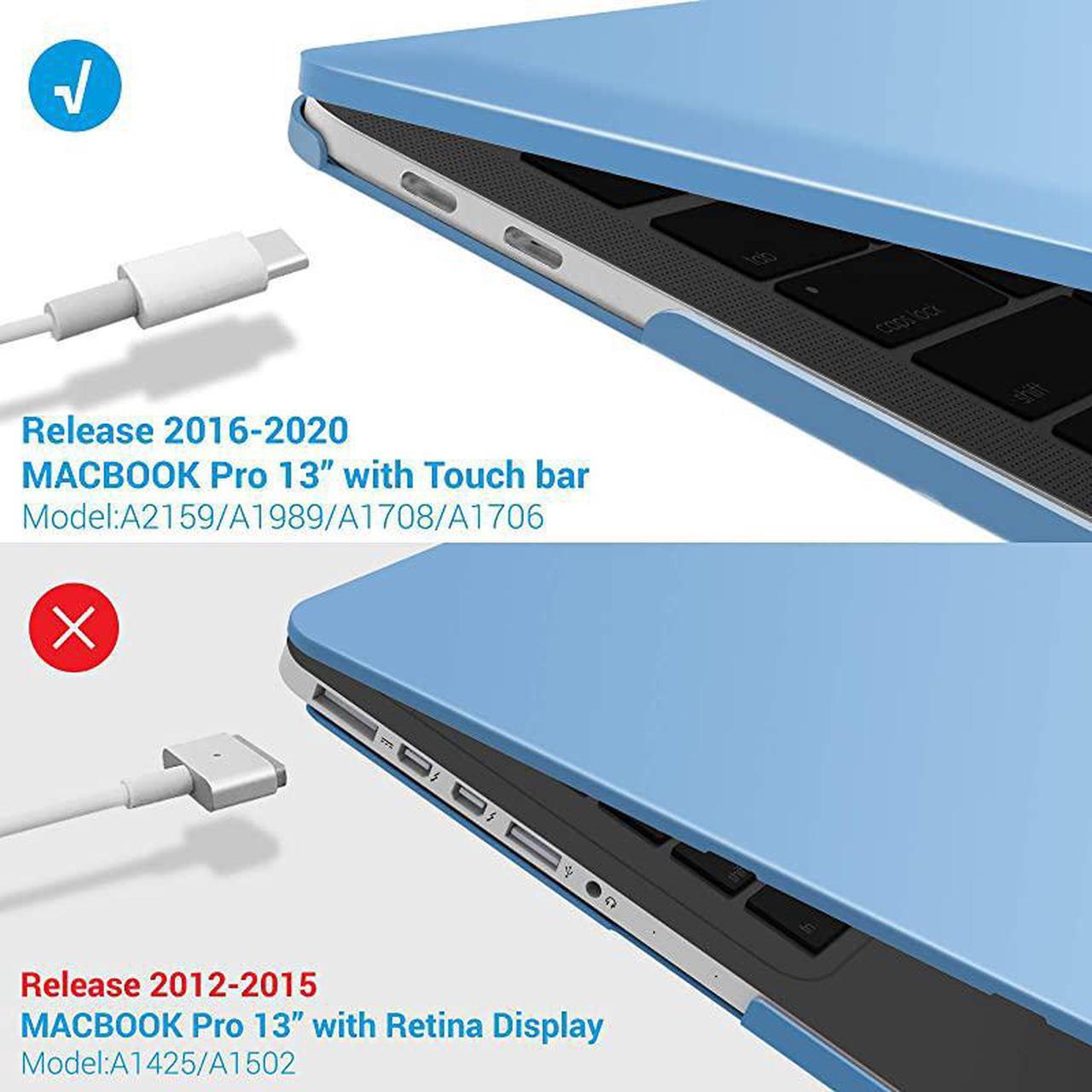 Alt view image 4 of 7 - New 2020 MacBook Pro 13 Inch Case M1 A2338 A2289 A2251 A2159 A1989 A1706 A1708, Hard Shell Case & Keyboard Cover & Screen Film for Apple Pro 13 Touch Bar(2020-2016), Airy Blue, T13ARBL+2