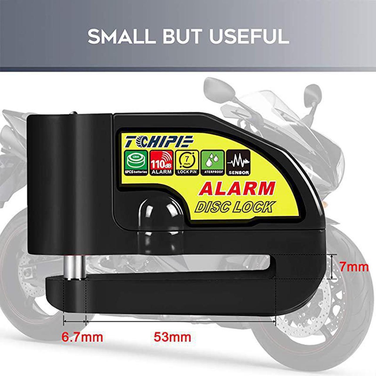 Alt view image 3 of 7 - Motorcycle Alarm Disc Brake Lock Anti Theft Motorbike Security Wheel Disk Lock for 7mm Brake Rotor with 110db Alarm Sound with 15m5ft Reminder Cable for Motorcycles Bicycles Black