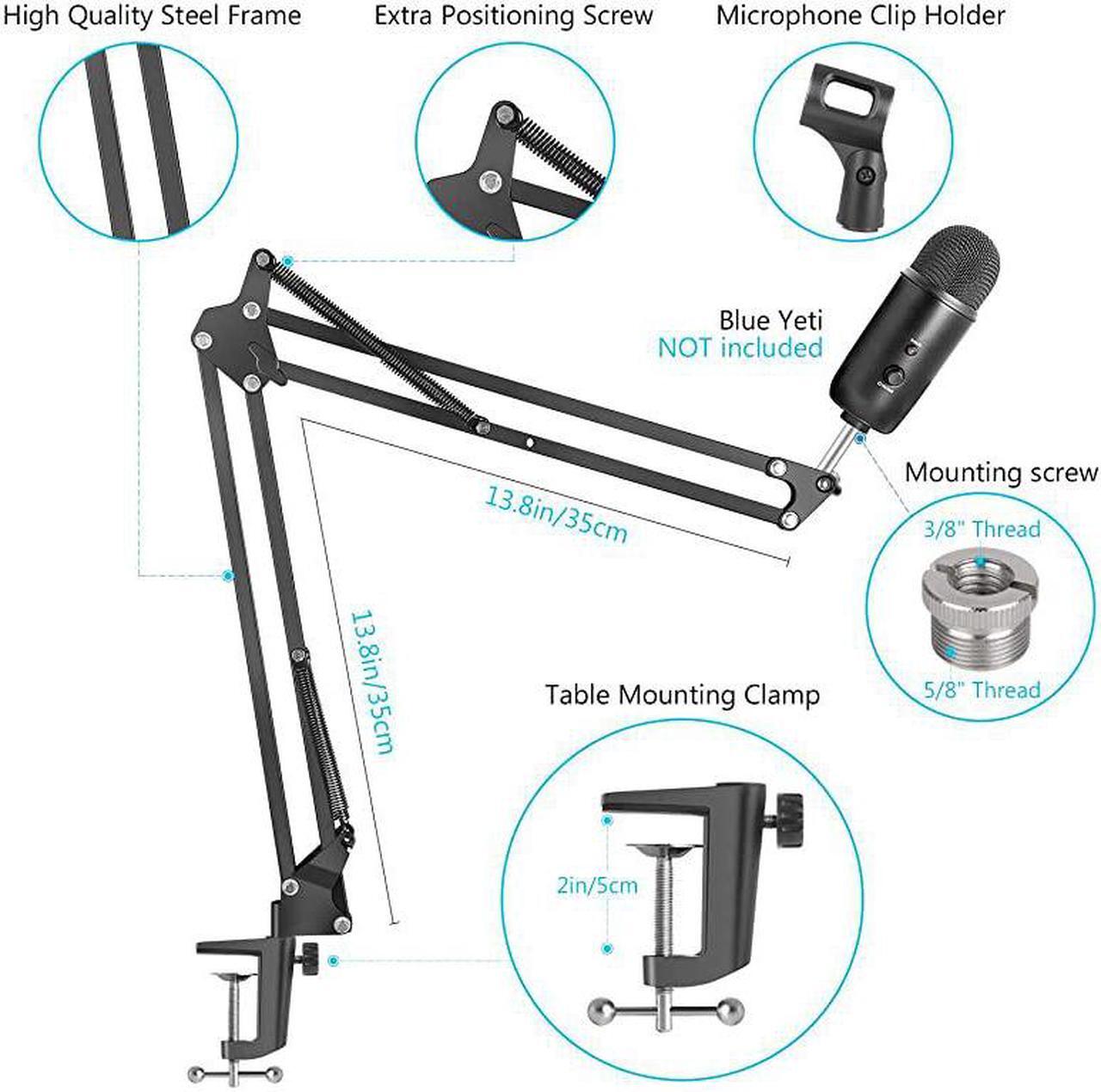 Alt view image 2 of 7 - Microphone Arm, Upgraded Mic Arm Microphone Stand Boom Suspension Stand with 3/8" to 5/8" Screw Adapter Clip for Blue Yeti Snowball, Yeti Nano, Yeti x and other Mic, Medium