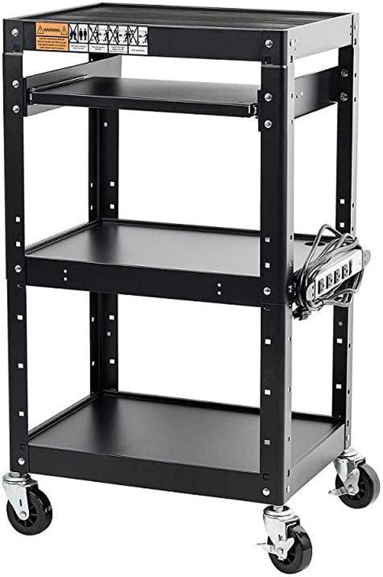 Main image of AV Presentation Cart Stand for Video Projector TV Laptop Computers PrintersMetal Construction Rolling Storage Cart with Adjustable Shelves 4 Wheels 4 Outlets 12ft Cord Black