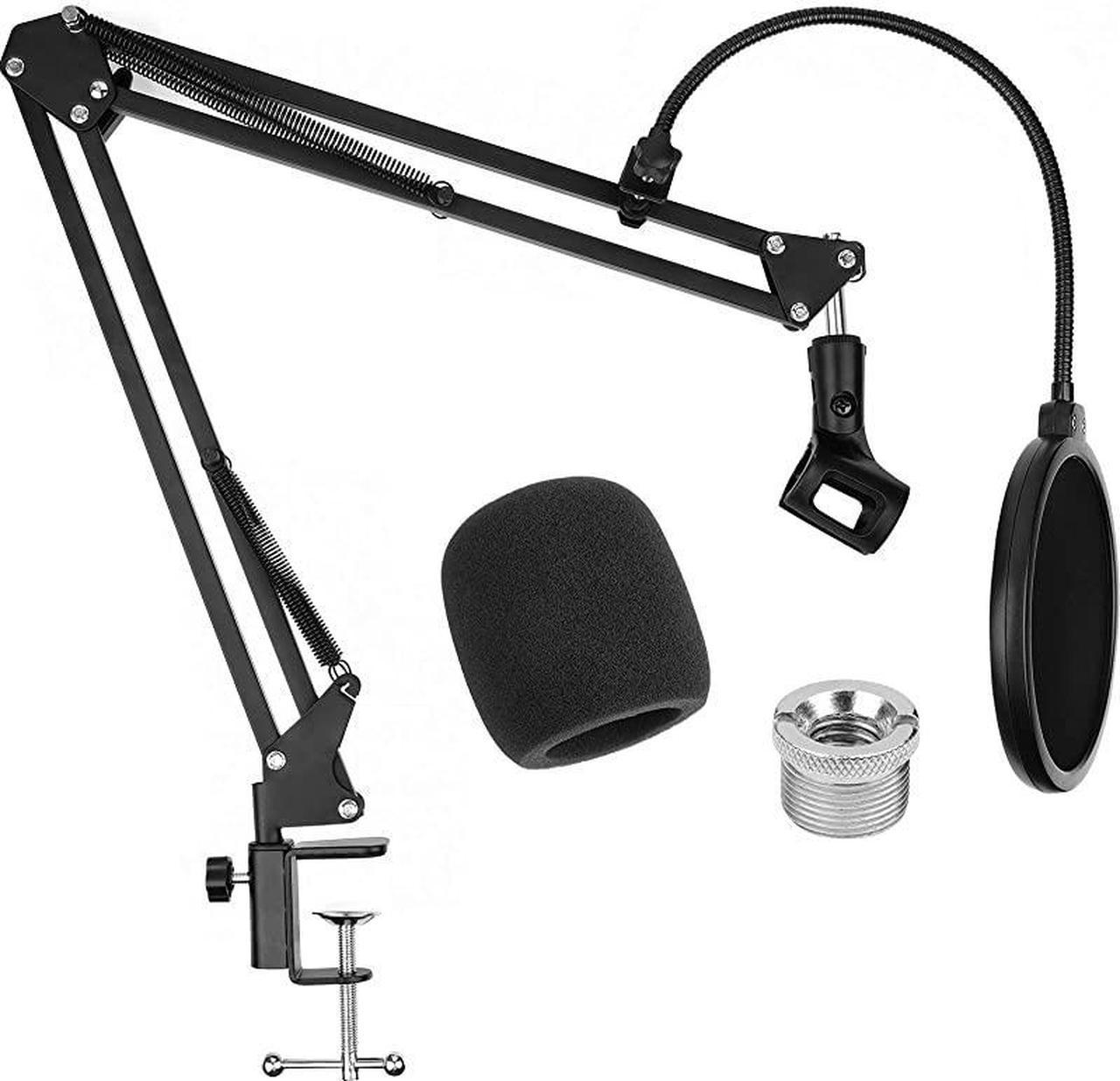 Mic Stand Compatible with Blue Yeti, Microphone Arm Stand with Double Layer Pop Filter,Adjustable Suspension Boom Scissor Arm Stand,Combo Desk Mic Stand Kits for Most Mics