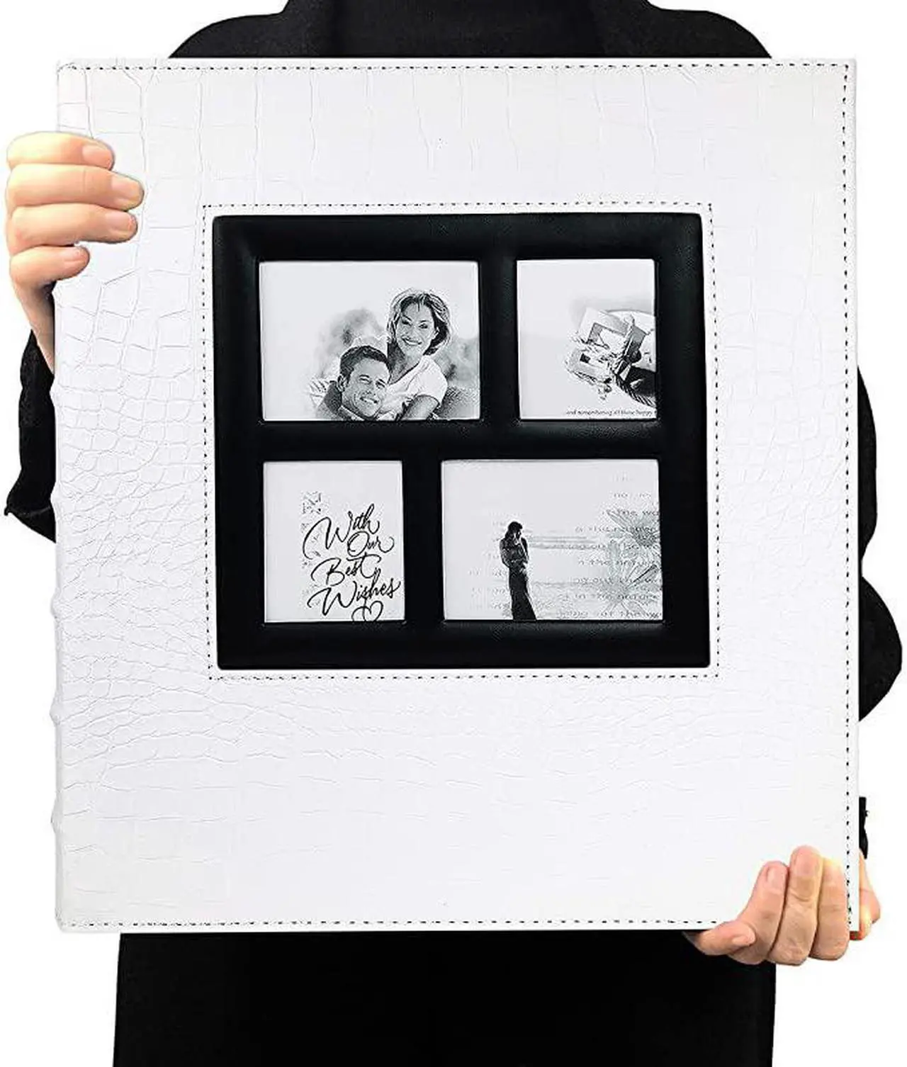 Main image of Photo Album 4x6 600 Pockets Black Pages Large Capacity Leather Cover Wedding Family Anniversary Photo Albums White 600 Pocket