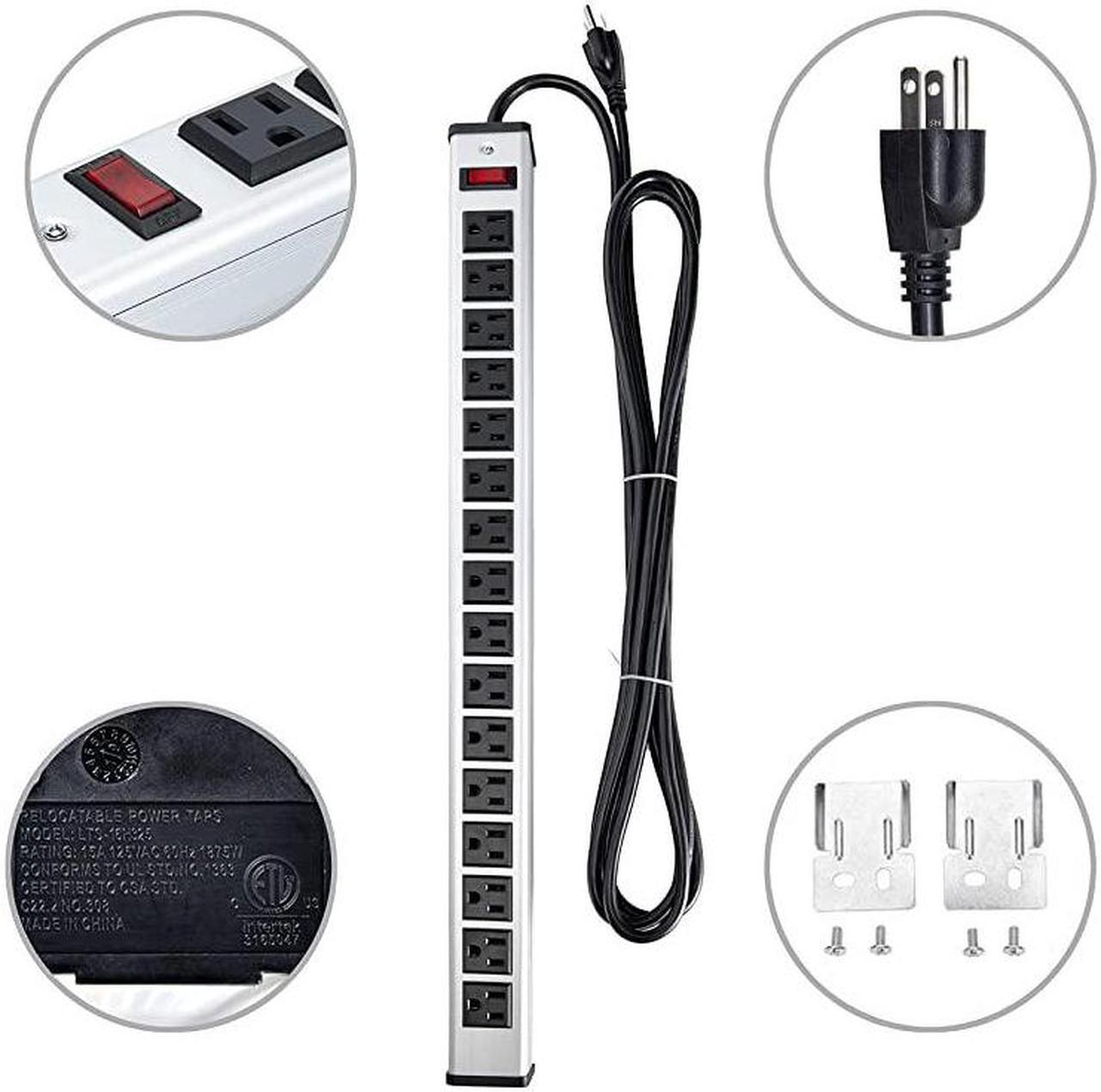 Alt view image 3 of 7 - Rack Mount Power Outlet 16 Outlet Heavy Duty Aluminum Socket AntiThunder Power Strip with 15Foot Extension Cord Surge Protector Duty Multi Plug Outlet with Smart Circuit Breaker Silver
