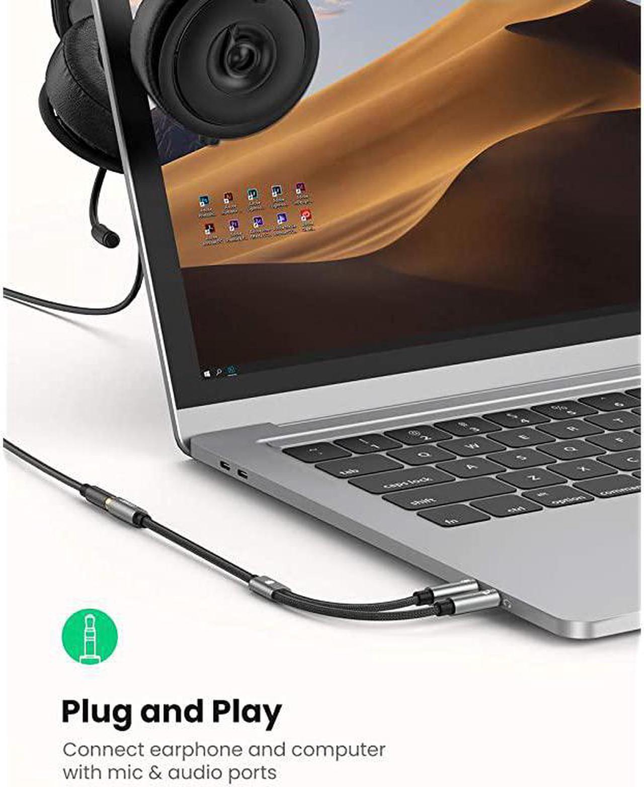 Alt view image 2 of 7 - Headphone Splitter for Computer 35mm Female to 2 Dual 35mm Male Headphone Mic Audio Y Splitter Cable Smartphone Headset to PC Adapter Black