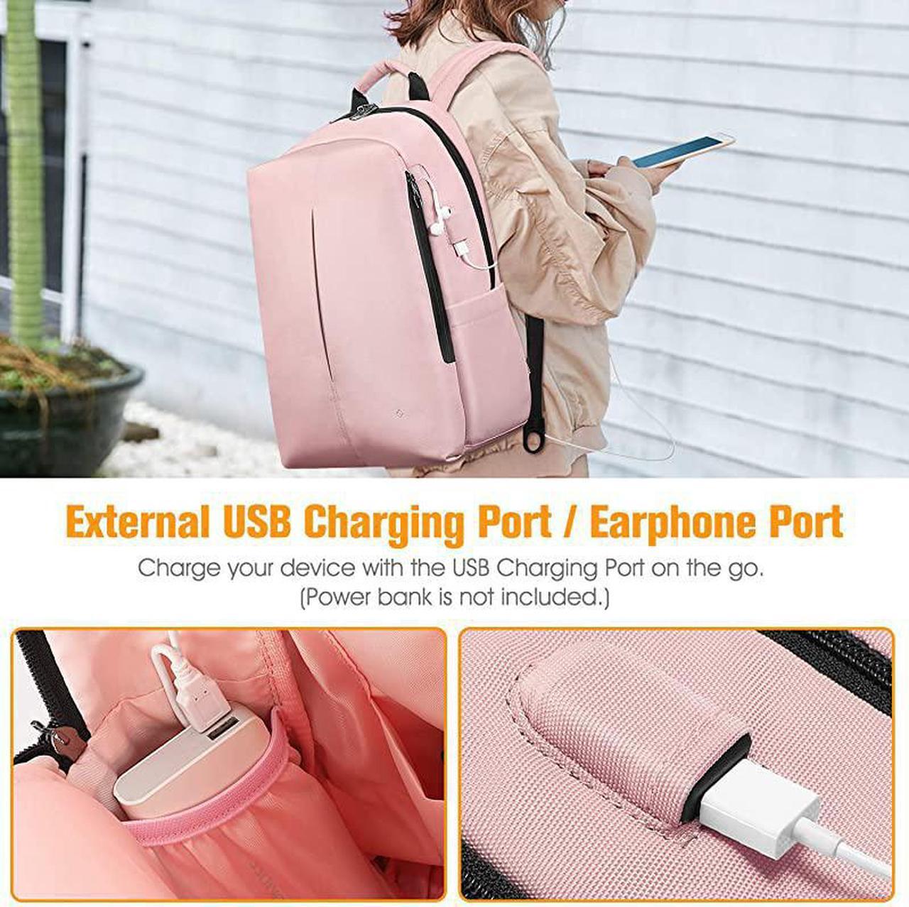 Alt view image 2 of 6 - Laptop Backpack Casual Daypack with USB Port for Travel School Work Pink