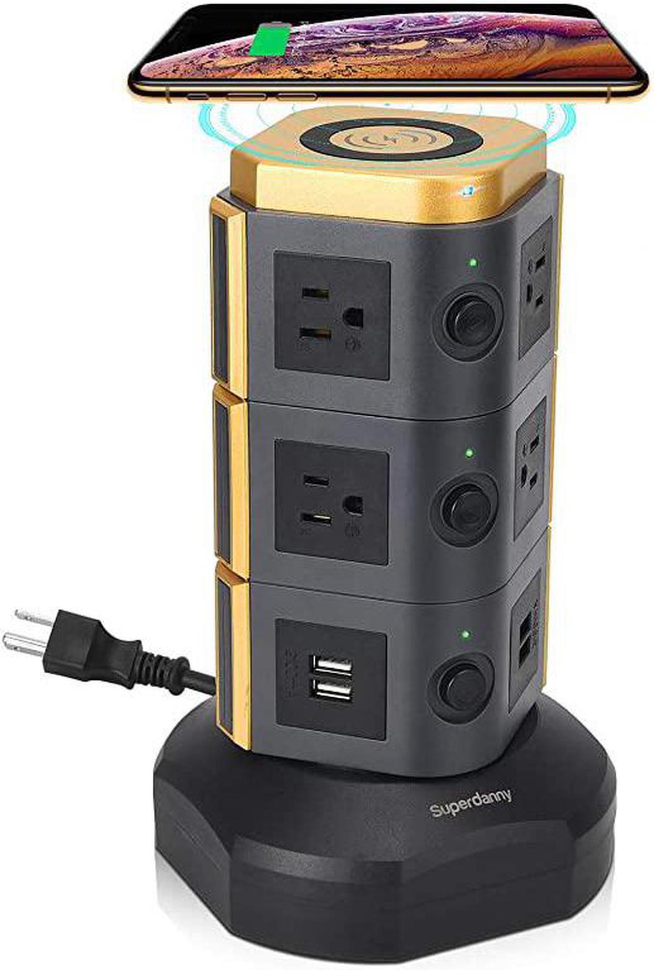 Main image of Surge Protector Tower with 10W Wireless Charger Spin Power Strip Tower 3000W 13A Vertical Charging Station with 10AC Outlets+4USB Slots and 65ft Extension Cord for Home Office Garage