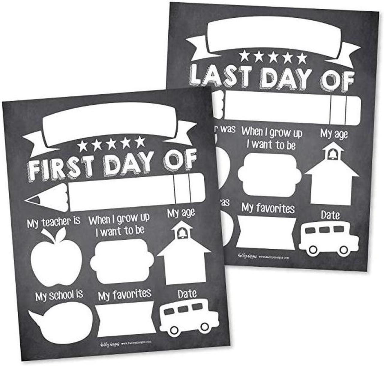 Main image of First and Last Day of School Interview Signs, Back Photo Booth Prop Chalkboard Style, 1st Preschool, Kindergarten, Pre K Grade Sign, Reusable Reversible Girl Boy Kid Child Year 8xCard Stock