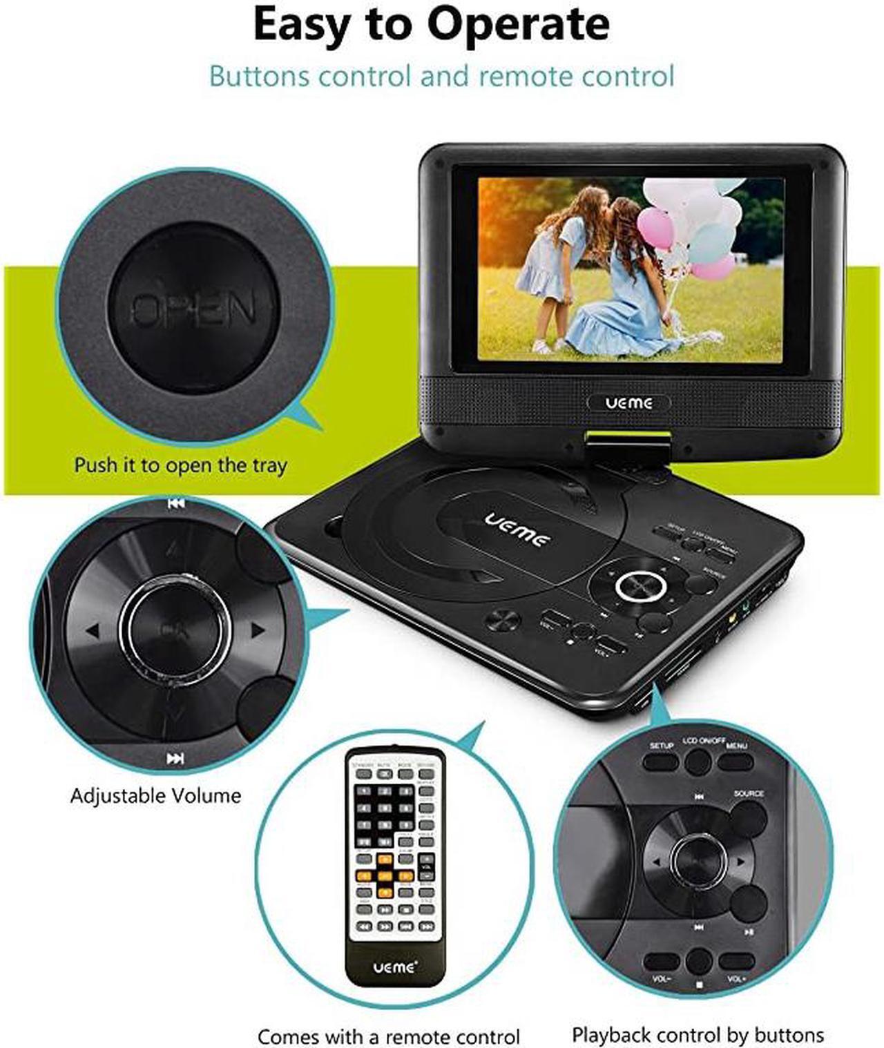 Alt view image 2 of 6 - Mini DVD Player for Kids with 7 inches Swivel Screen and Internal Rechargeable Battery Support DVD CD USB SD Card with Car Headrest Mount Holder Region Free