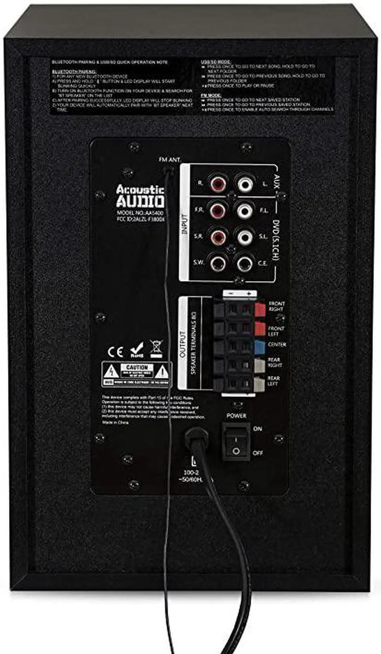 Alt view image 5 of 7 - AA5400 Bluetooth 51 Speaker System with Sub Light and FM Home Theater 6 Speaker Set Black