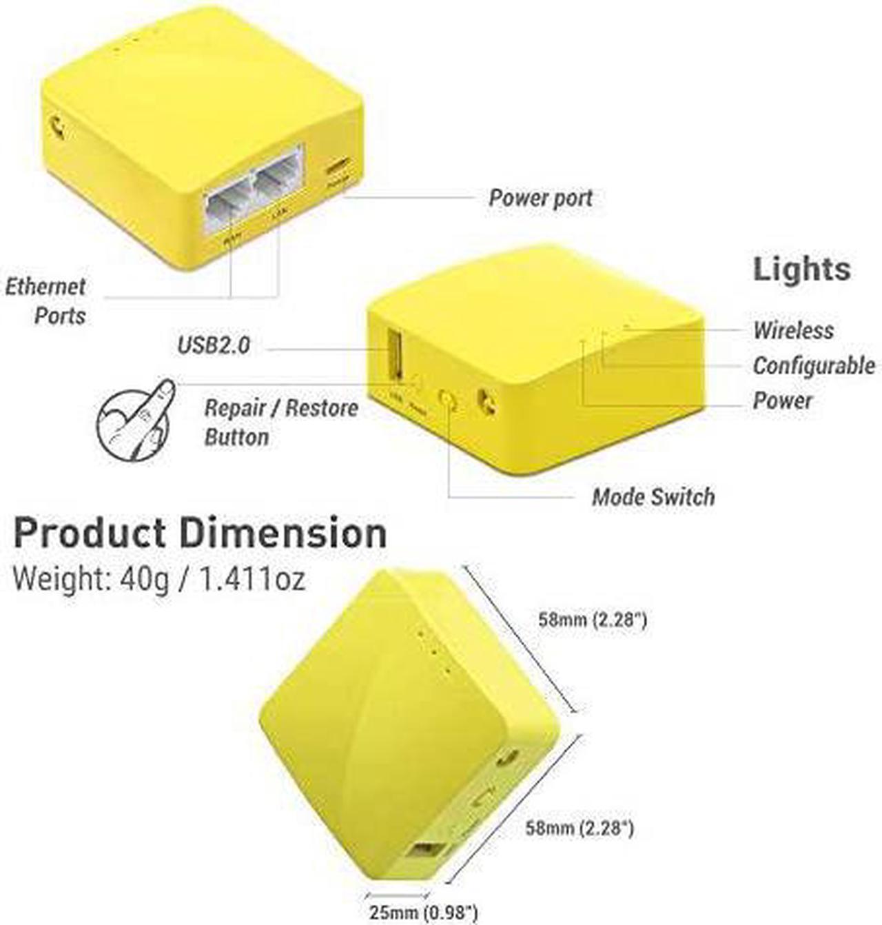 Alt view image 2 of 7 - GLMT300NV2 Wireless Mini Portable Travel Router Mobile Hotspot in Pocket WiFi Repeater Bridge Range Extender OpenVPN Client 300Mbps High Performance 128MB RAM