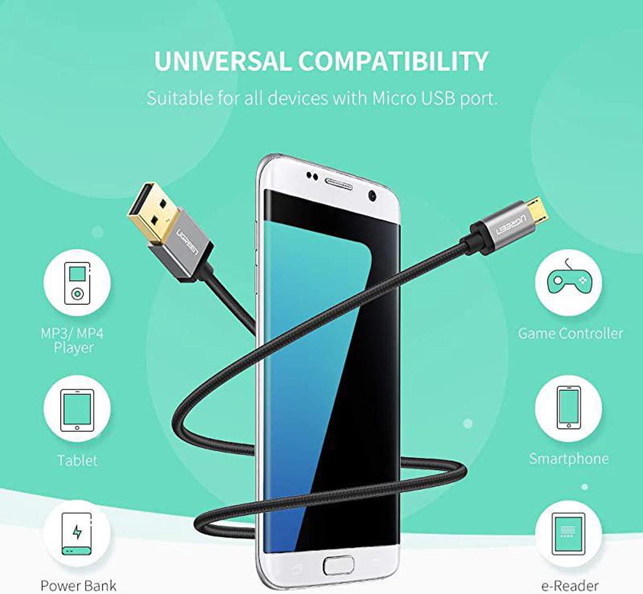 Alt view image 4 of 7 - Micro USB Cable Nylon Braided Fast Quick Charger Cable USB to Micro USB 20 Android Charging Cord for Samsung Galaxy S7 S6 Note LG Nexus Nokia PS4 Xbox One Controller 3ft Black