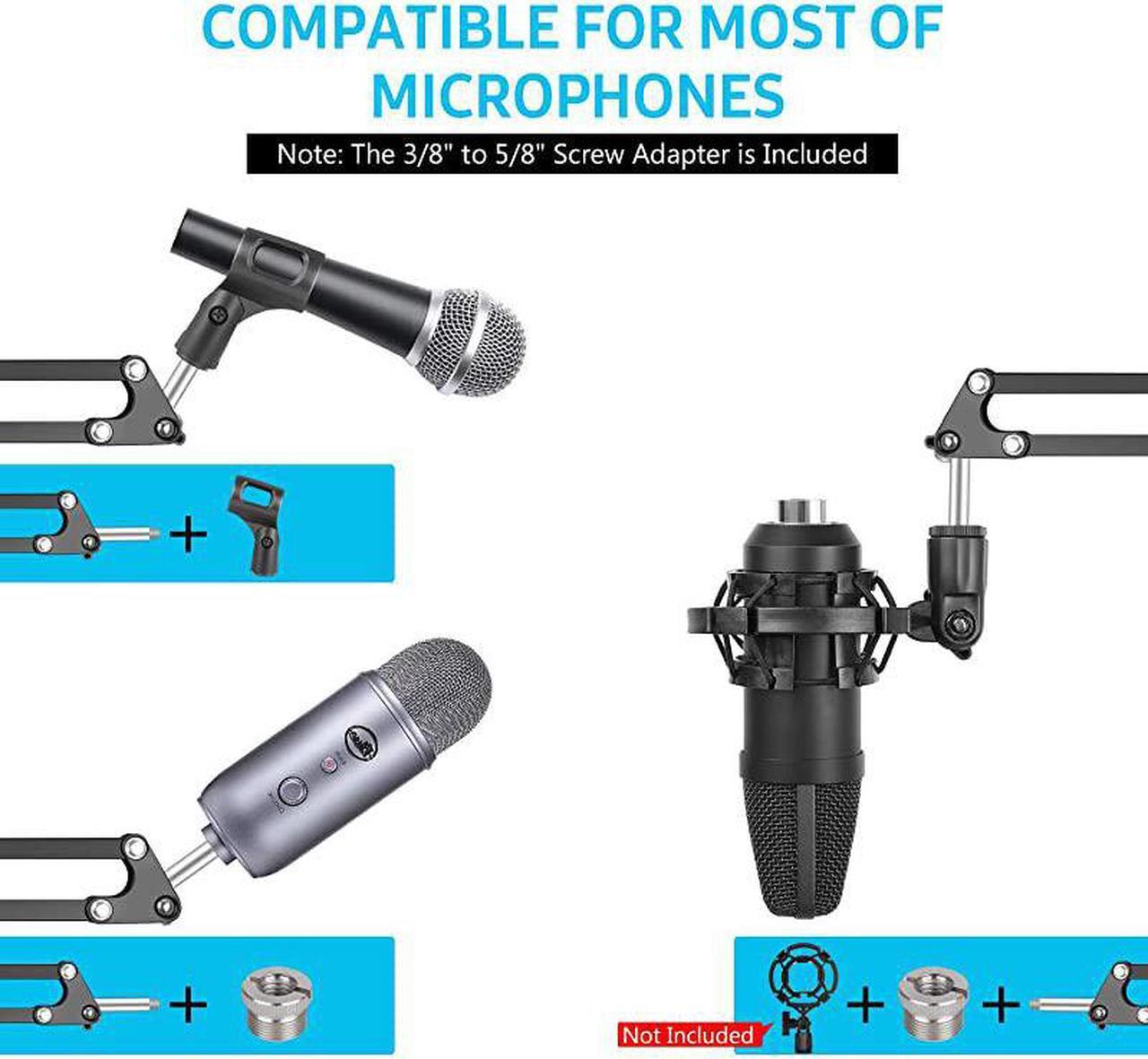 Alt view image 4 of 7 - Microphone Arm, Upgraded Mic Arm Microphone Stand Boom Suspension Stand with 3/8" to 5/8" Screw Adapter Clip for Blue Yeti Snowball, Yeti Nano, Yeti x and other Mic, Medium