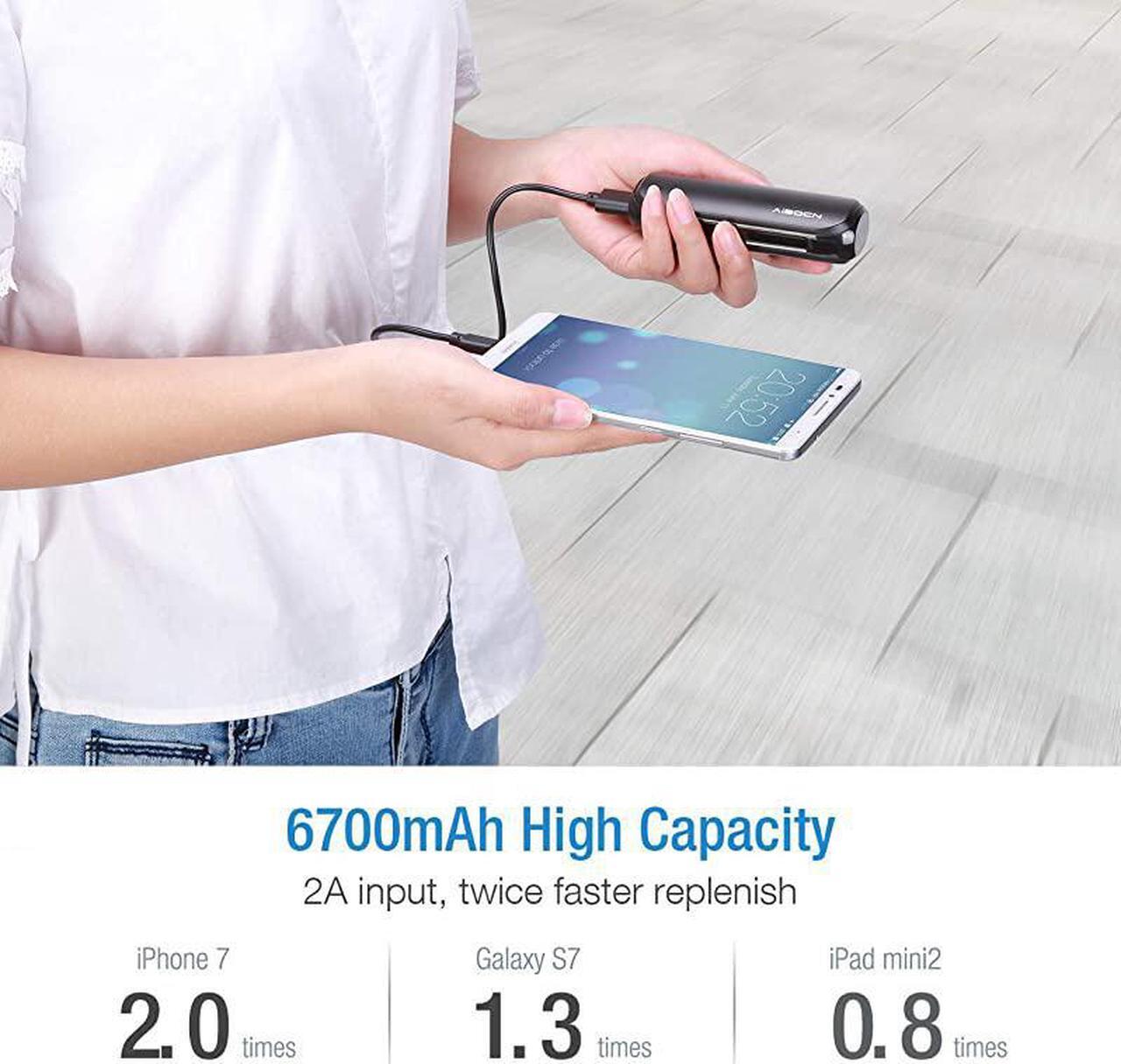 Alt view image 4 of 7 - Power Bank 6700mAh LipstickSized Portable Charger Fast Charging External Battery Pack for iPhone iPad Samsung Galaxy and More