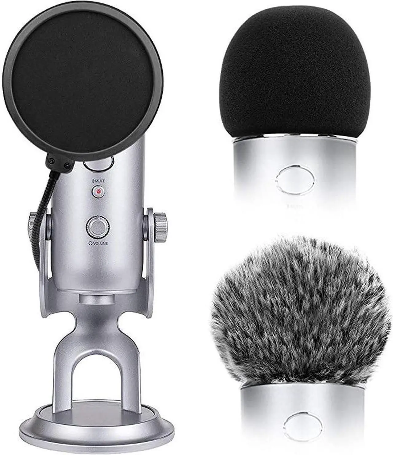 Main image of Microphone Cover with Pop Filter 3 in 1 Mic Furry Windscreen Microphone Foam Cover Pop Filter Compatible with Blue Yeti and Yeti Pro Condenser by  Combo 3Pack