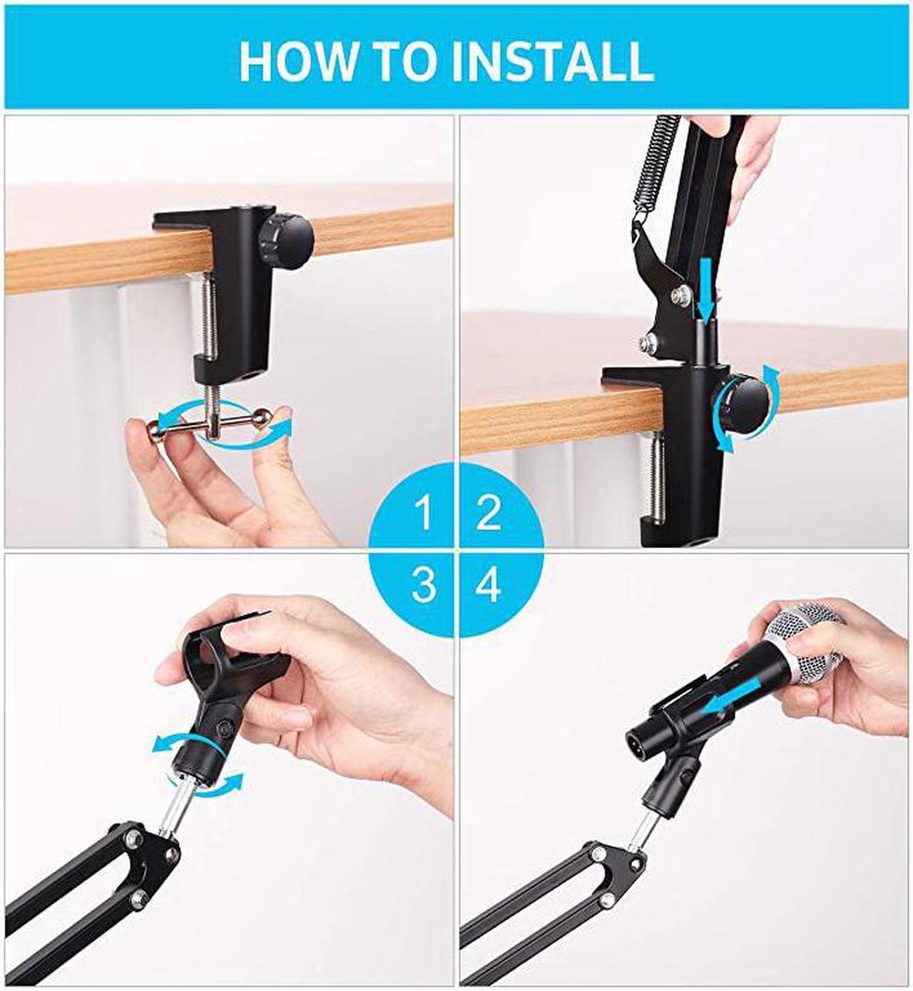 Alt view image 6 of 7 - Microphone Arm, Upgraded Mic Arm Microphone Stand Boom Suspension Stand with 3/8" to 5/8" Screw Adapter Clip for Blue Yeti Snowball, Yeti Nano, Yeti x and other Mic, Medium