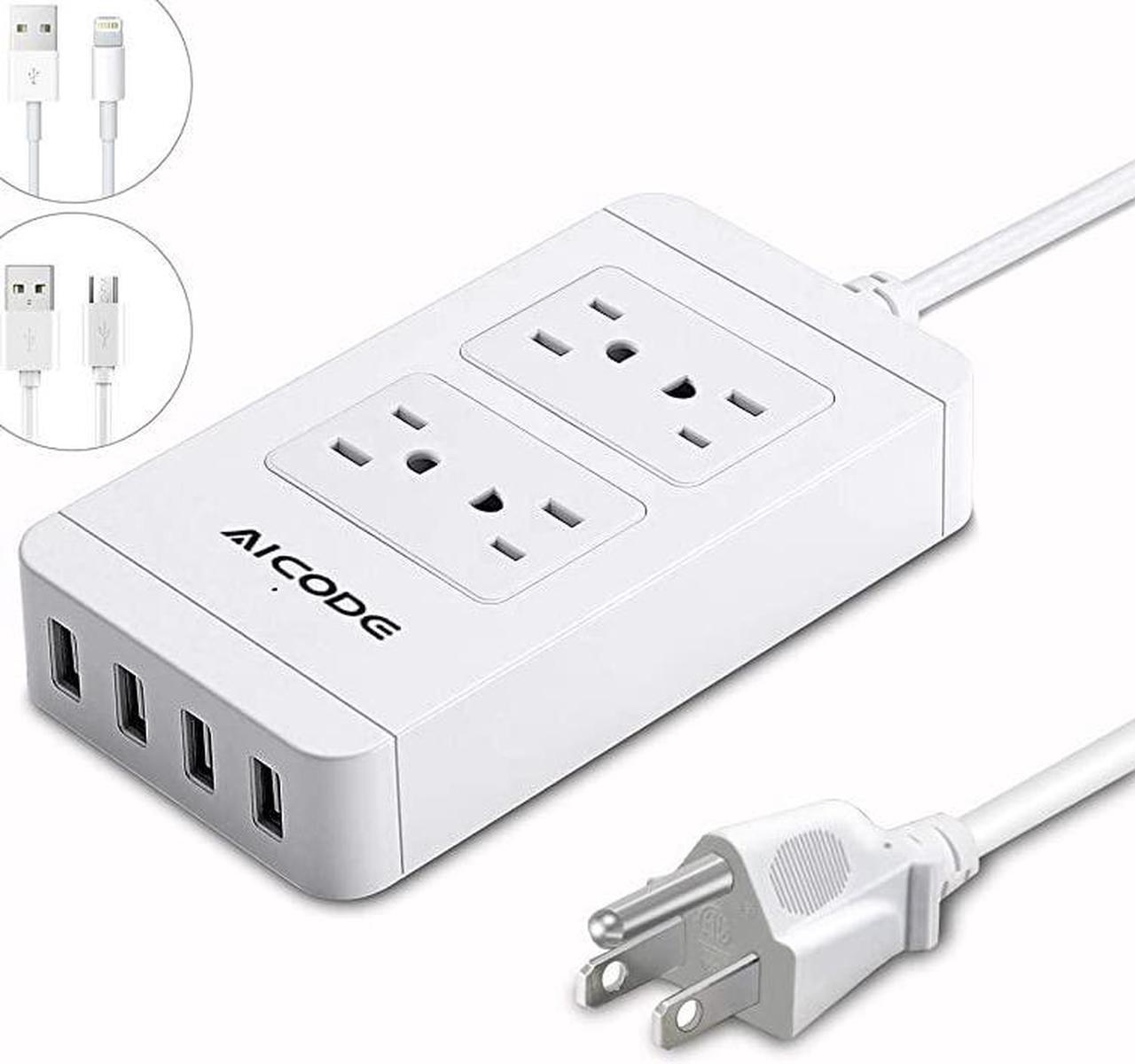 Main image of Surge Protector Power Strip with USB4 Spaced Outlets Extension Board 4 Ports USB Charger24Ax4 6 ft Long Extension Cord 1700J 2500W 100240V White for HomeOfficeSchool by