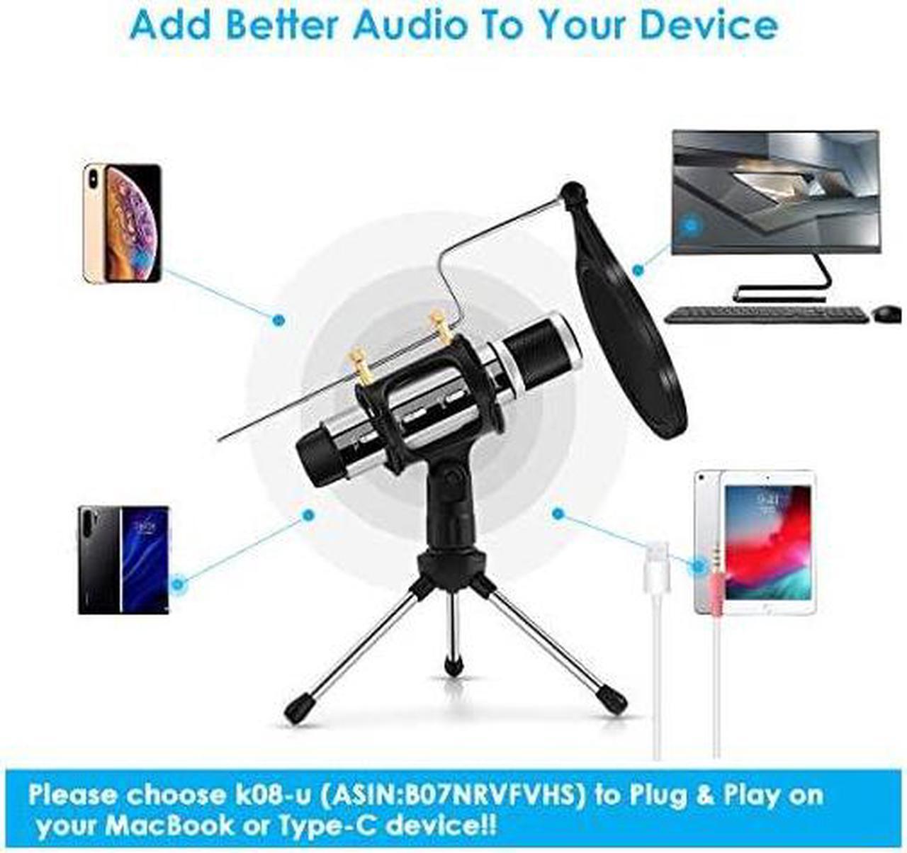 Alt view image 5 of 7 - Studio Microphone  Condenser Studio Microphone with Builtin Sound Card and Echo Effect Vocal Recording Computer Microphone wTripod Stand for YouTube PC Laptop Tablet and PhoneSilver