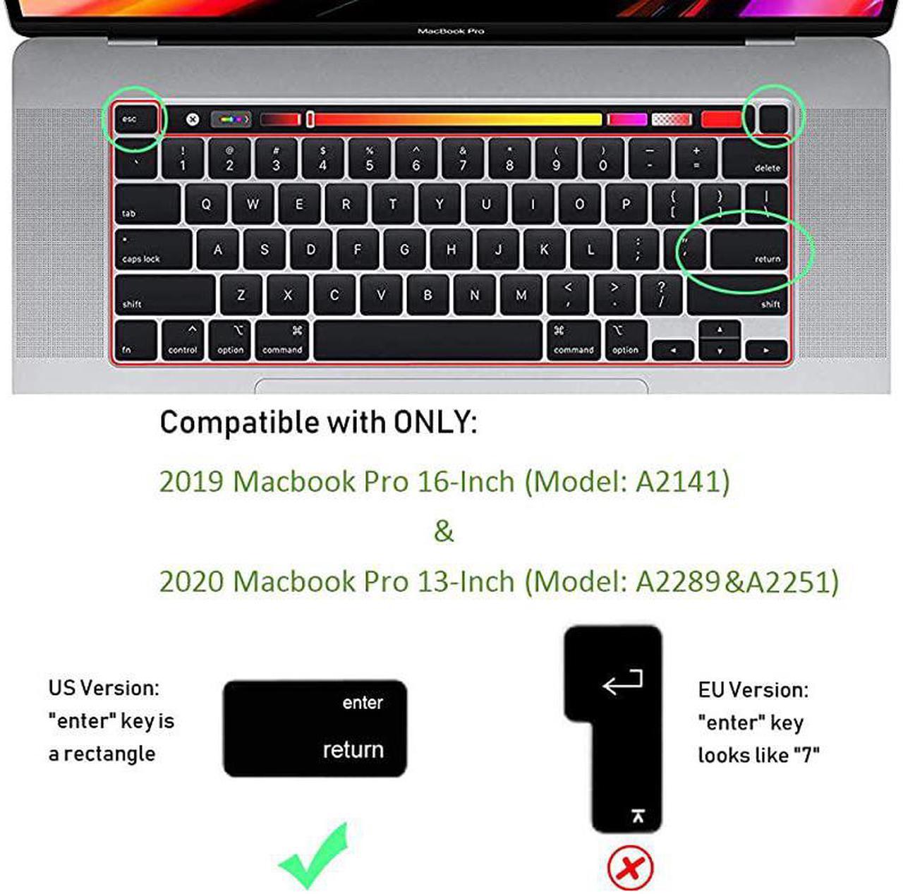 Alt view image 2 of 6 - Ultra Thin Arabic Keyboard Cover Skin for Newest MacBook Pro 13 inch 2020 (Model A2289 / A2251 / A2338 Apple M1 Chip) and MacBook Pro 16'' 2019 (Model A2141) U.S Layout Accessories (Black)
