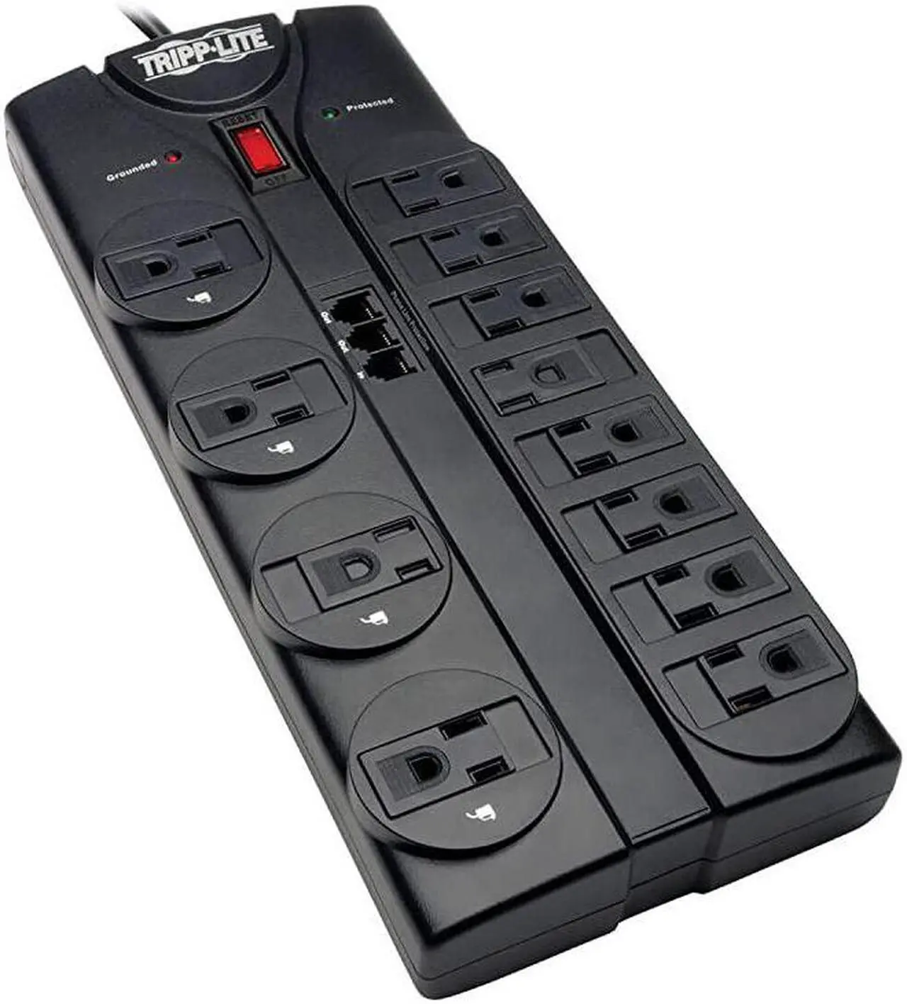 Main image of 12 Outlet Surge Protector Power Strip 8ft Cord RightAngle Plug TelModem Protection RJ11 $150000 INSURANCE TLP1208TELBlack