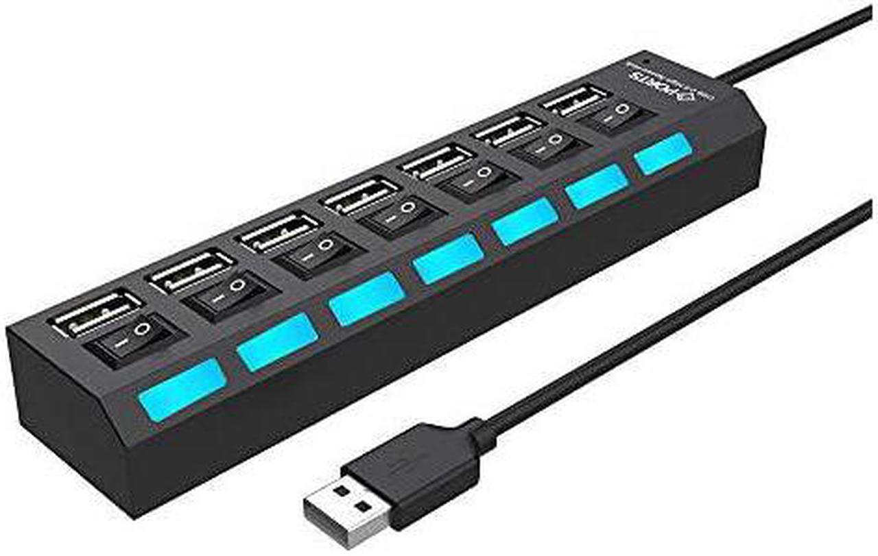 Port USB Splitter 7Ports USB 20 Hub High Speed ONOff Individual Switch with LEDs Compatible for All USB Device Black7 Ports