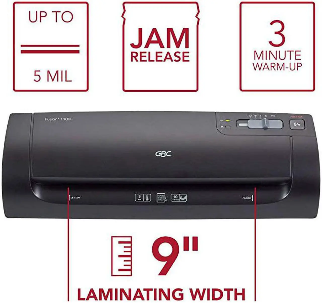 Alt view image 3 of 7 - Thermal Laminator Machine Fusion 1100L 9 Inch 4 Min Warmup 3 or 5 Mil with 10 EZUse Laminating Pouches 3381650026