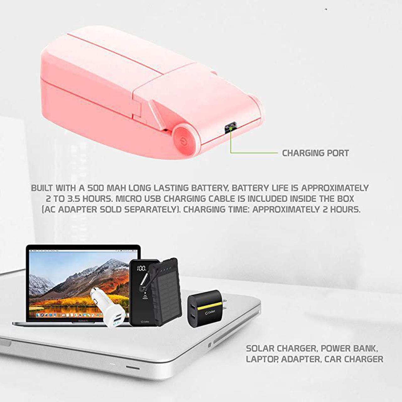 Alt view image 6 of 7 - Portable Mini Air Cooling Fan 500mAh USB Charged. Durable Light Weight Double Fan Heads Ideal for at Home, Office, Travel, Hiking, Running, Sports, and Other Outdoor Summer Activities