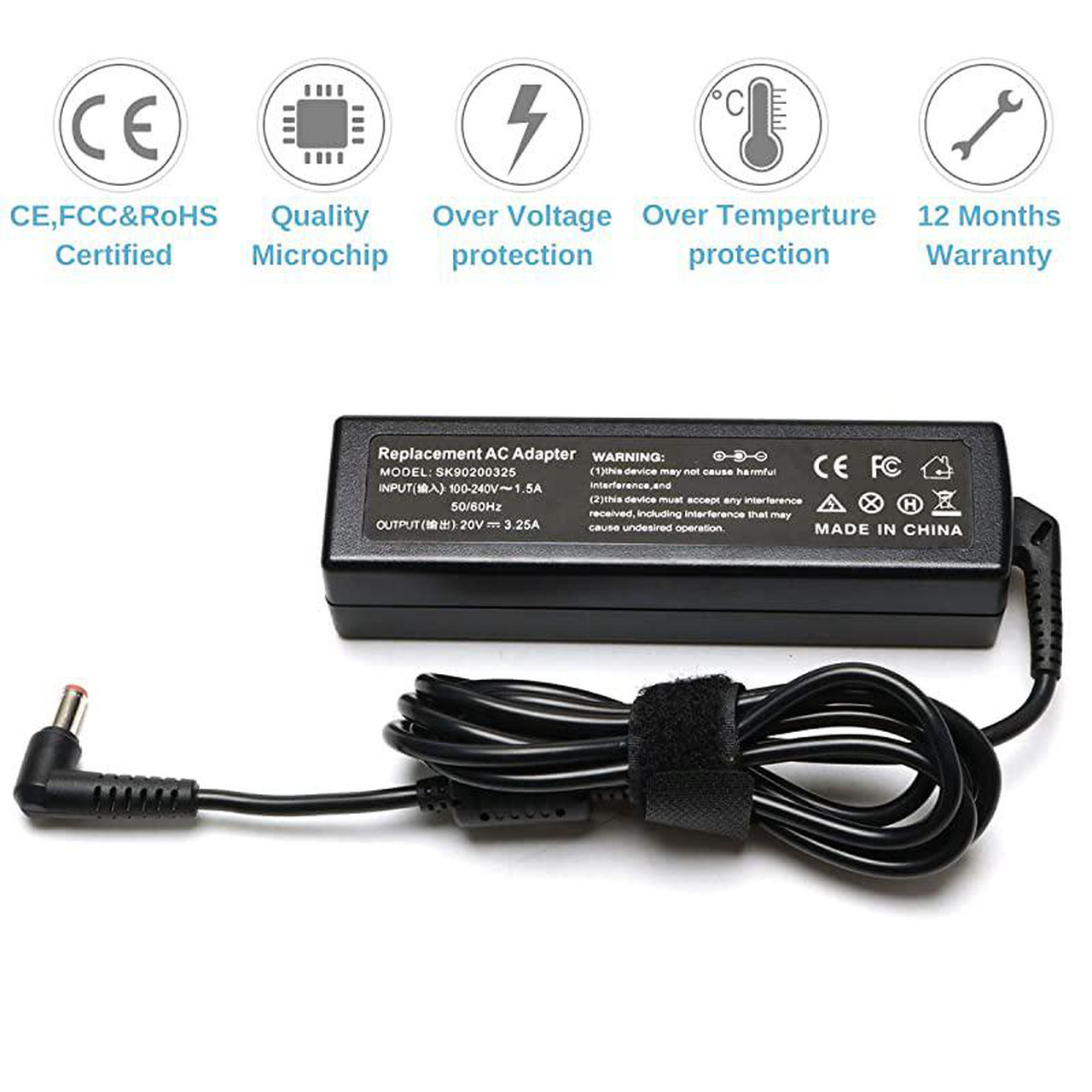65W Laptop Charger For Lenovo G560 G570 G580 B570 B575 G575 – 20V 3.25A, 5.5*2.5mm Tip