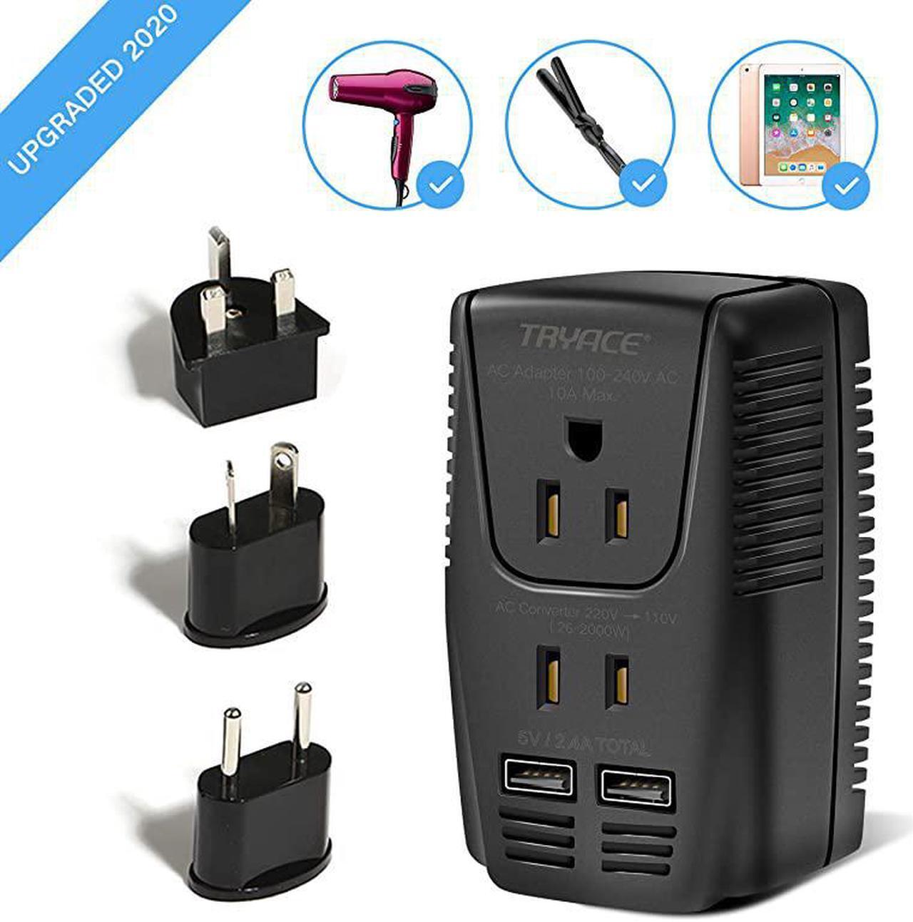 Main image of New Voltage Converter Step Down 220V to 110V for Hair Dryer Straightener Curling Iron 2Port USB and UKAUUSEU Worldwide 10A Plug Adapter