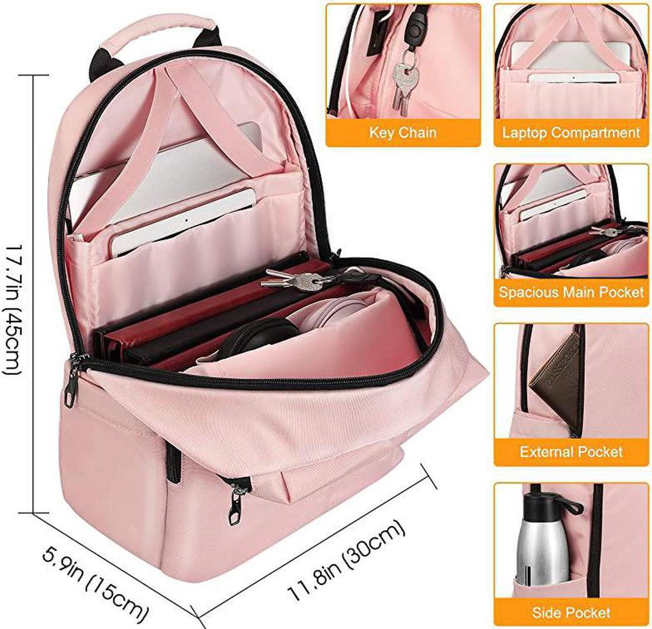 Alt view image 5 of 6 - Laptop Backpack Casual Daypack with USB Port for Travel School Work Pink