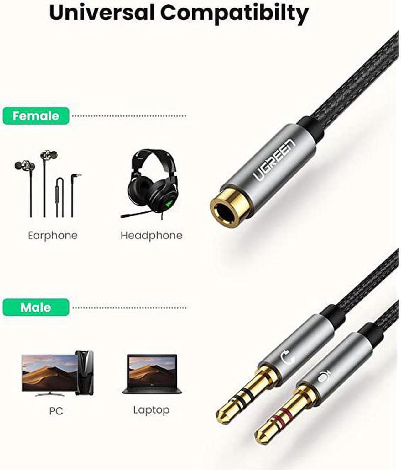 Alt view image 3 of 7 - Headphone Splitter for Computer 35mm Female to 2 Dual 35mm Male Headphone Mic Audio Y Splitter Cable Smartphone Headset to PC Adapter Black