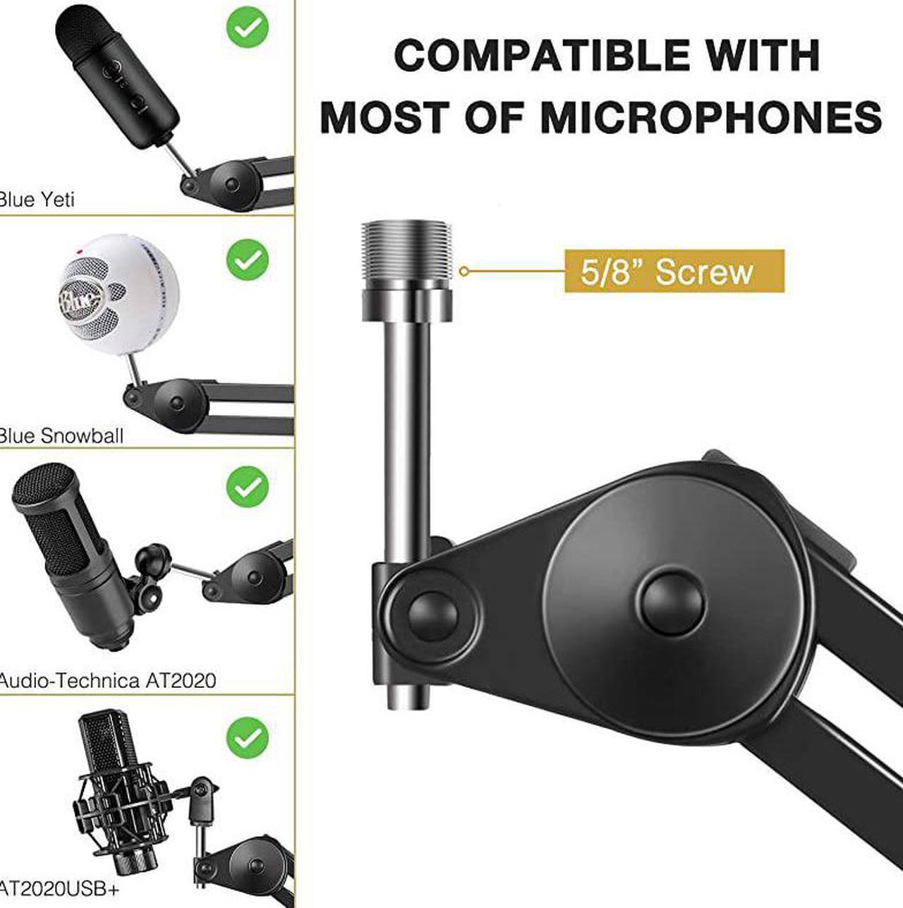 Alt view image 7 of 7 - Microphone Arm Stand Heavy Duty Mic Arm Microphone Stand Suspension Scissor Boom Stands with Mic Clip and Cable Ties for Blue Yeti Snowball and Blue Yeti NanoMedium
