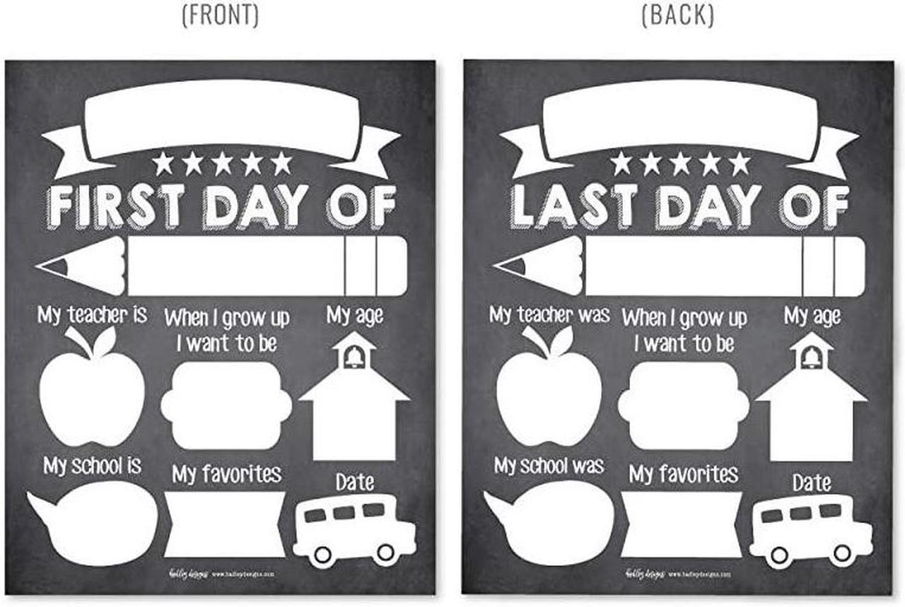 Alt view image 2 of 4 - First and Last Day of School Interview Signs, Back Photo Booth Prop Chalkboard Style, 1st Preschool, Kindergarten, Pre K Grade Sign, Reusable Reversible Girl Boy Kid Child Year 8xCard Stock