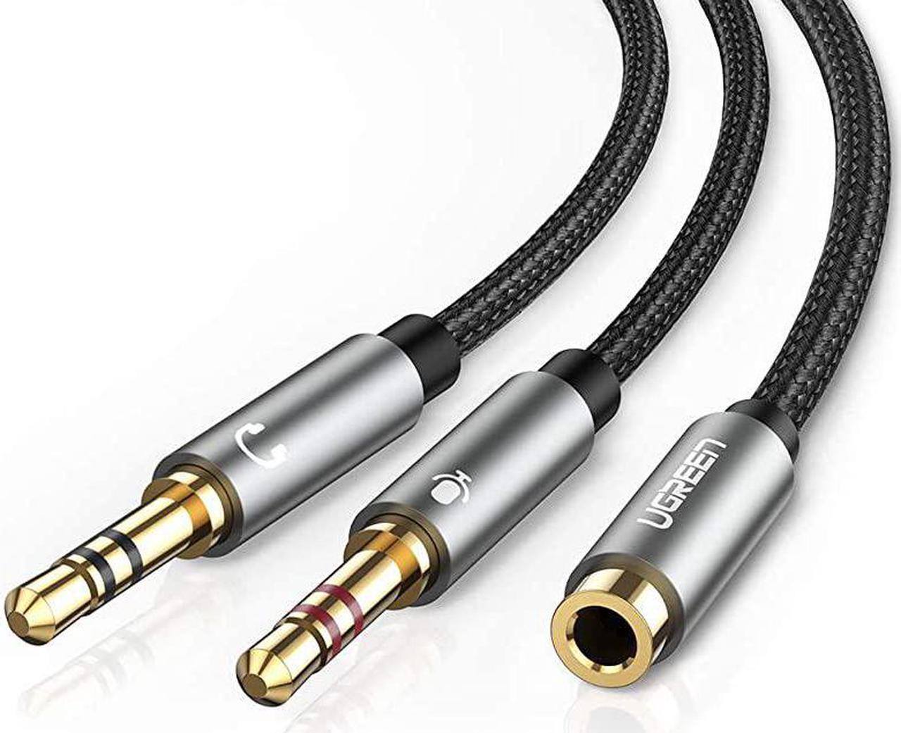 Main image of Headphone Splitter for Computer 35mm Female to 2 Dual 35mm Male Headphone Mic Audio Y Splitter Cable Smartphone Headset to PC Adapter Black
