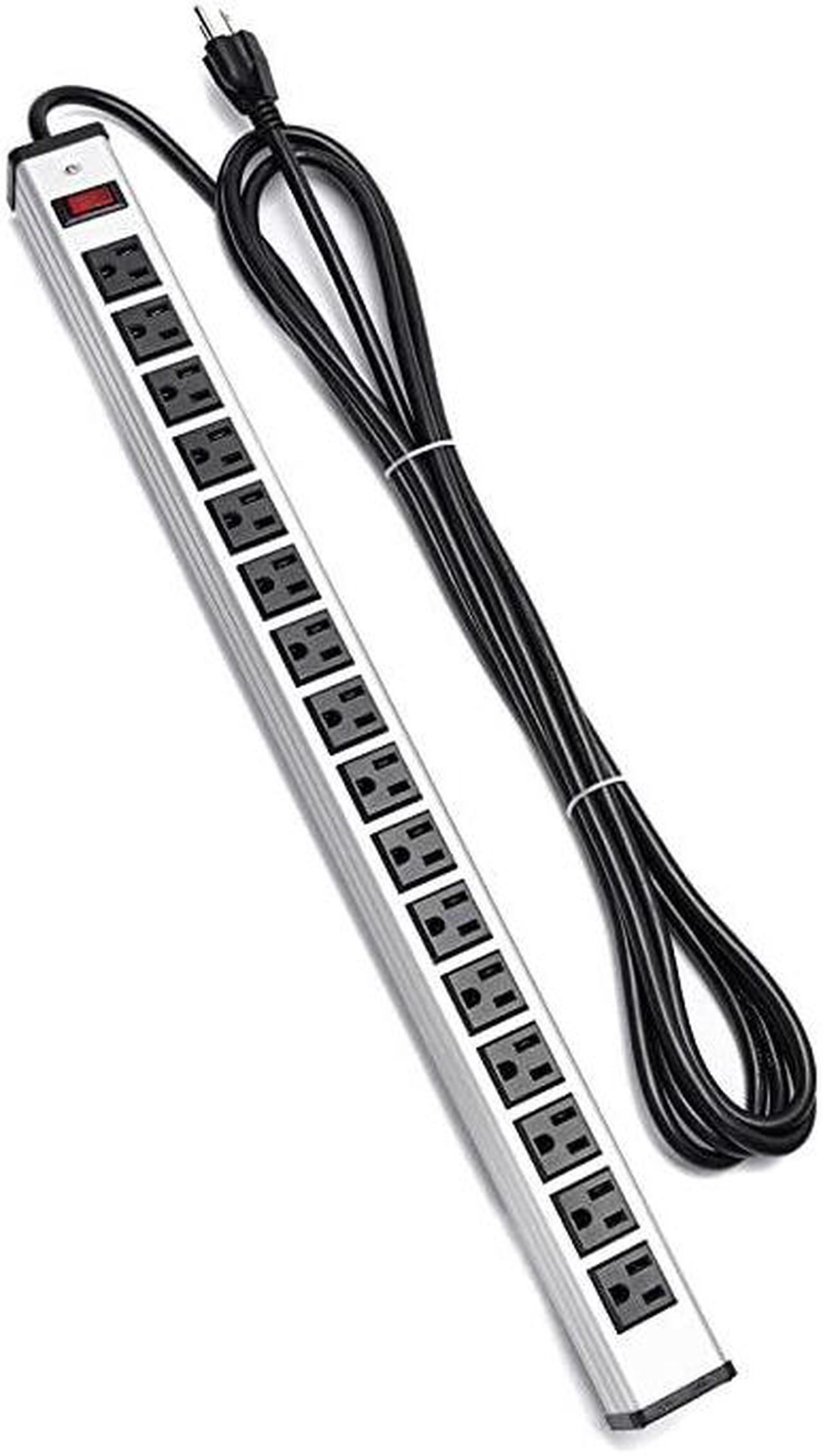 Alt view image 2 of 7 - Rack Mount Power Outlet 16 Outlet Heavy Duty Aluminum Socket AntiThunder Power Strip with 15Foot Extension Cord Surge Protector Duty Multi Plug Outlet with Smart Circuit Breaker Silver