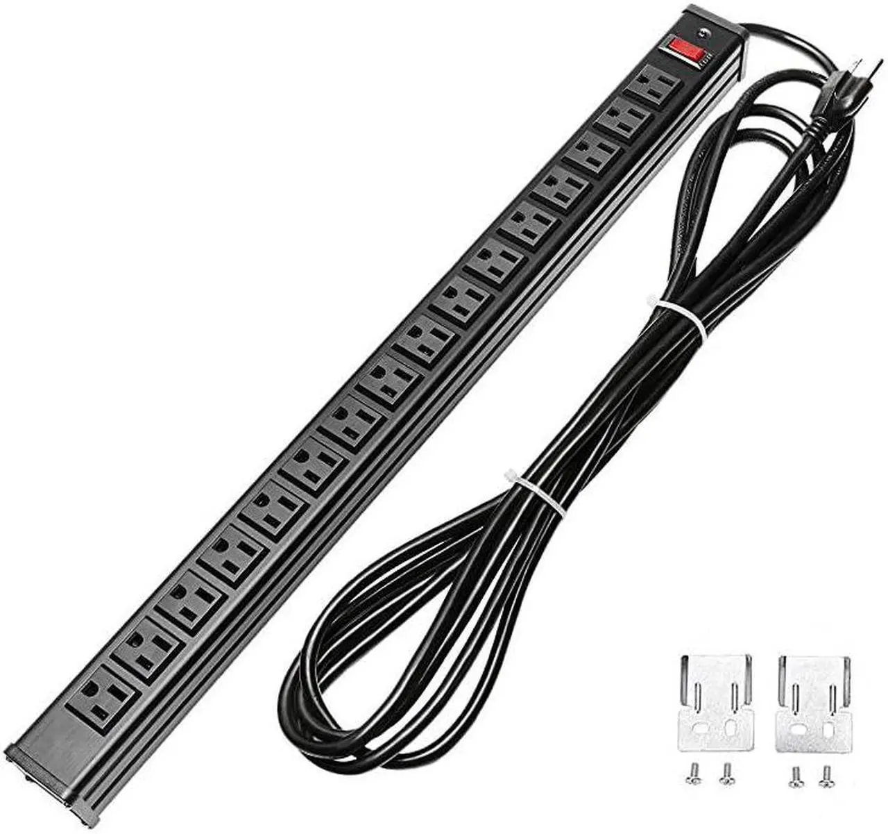 Main image of Rack Mount Power Outlet 16 Outlet Heavy Duty Aluminum Socket AntiThunder Power Strip with 15Foot Extension Cord Surge Protector Duty Multi Plug Outlet with Smart Circuit Breaker Black