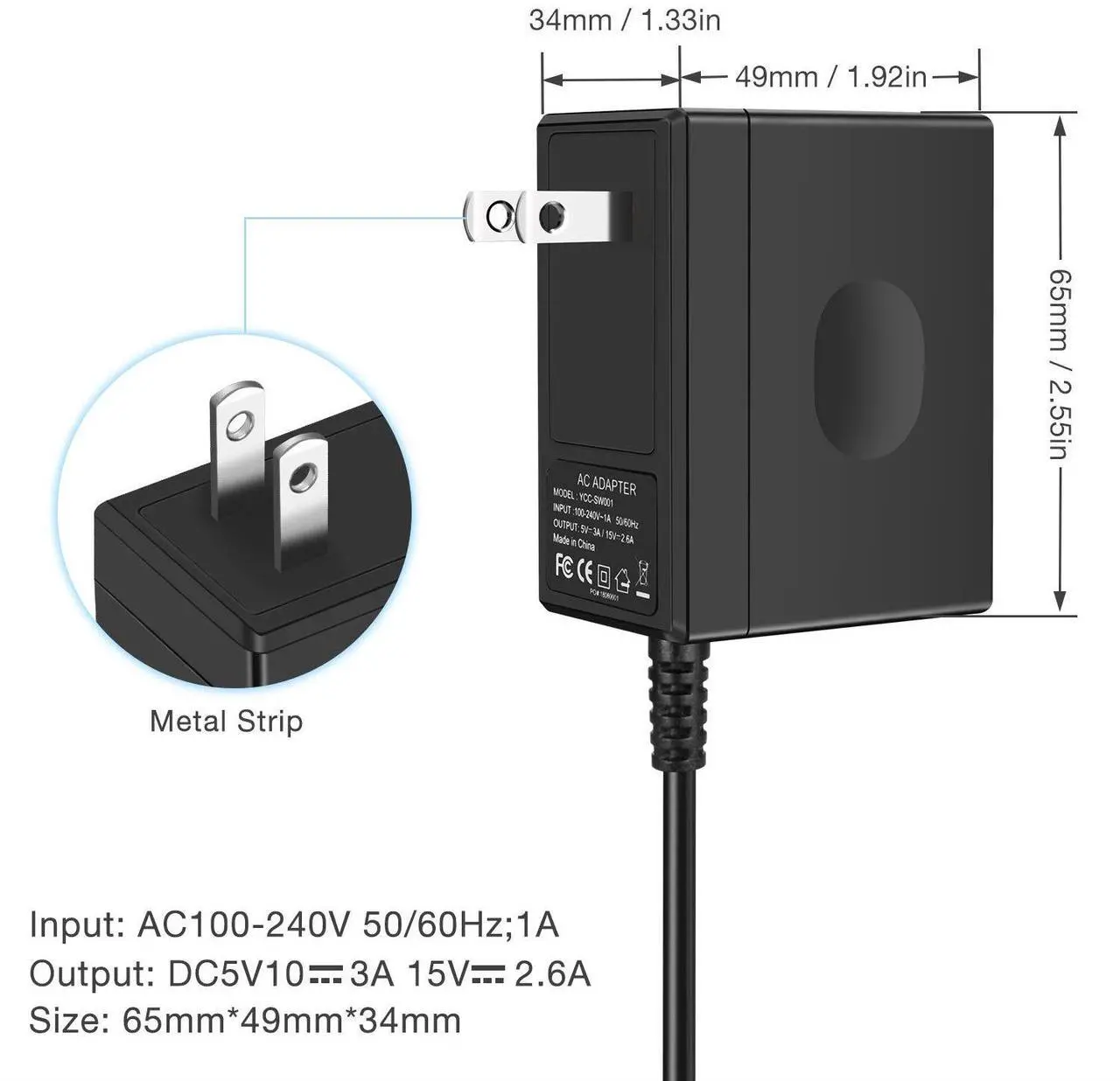 Alt view image 5 of 7 - Charger for Nintendo Switch,AC adapter for Nintendo Switch - Fast Travel Wall Charger with 5FT USB Type C Cable 15V/2.6A Power Supply for Nintendo Switch Supports TV Mode and Dock Station