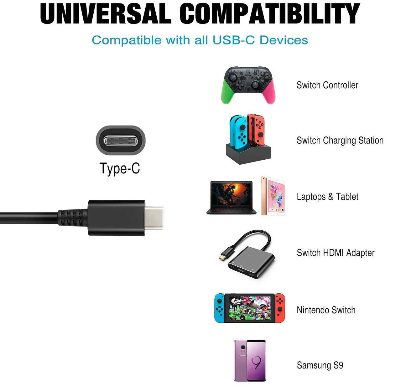 Alt view image 2 of 7 - Charger for Nintendo Switch,AC adapter for Nintendo Switch - Fast Travel Wall Charger with 5FT USB Type C Cable 15V/2.6A Power Supply for Nintendo Switch Supports TV Mode and Dock Station