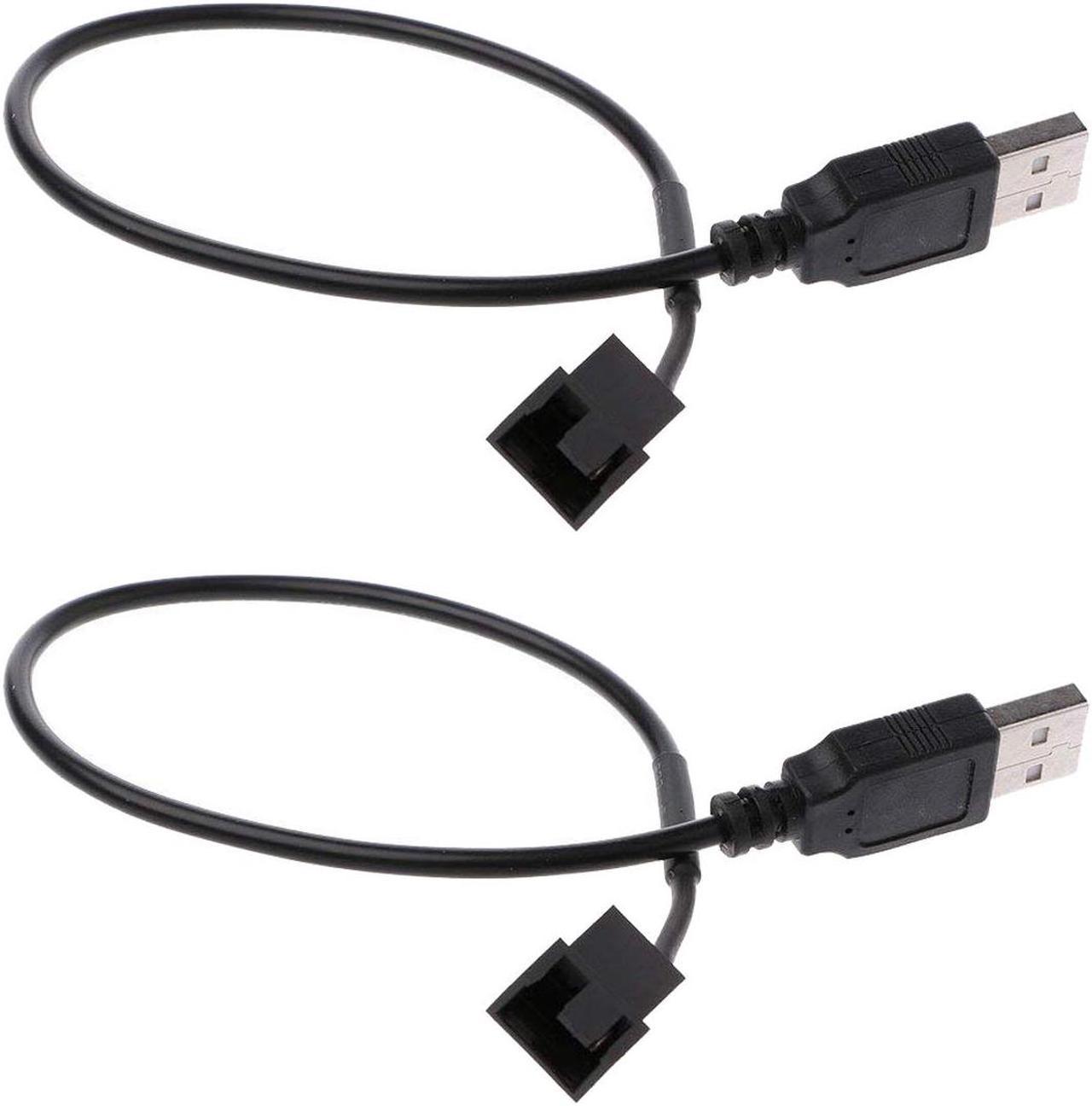 2 Pack USB to 3-Pin / 4-Pin PWM 5V USB Sleeved Fan Power Adapter Cable, USB to 3 Pin / 4 Pin Case Fan Adapter Connector Cable (USB-3Pin/4Pin Cable)