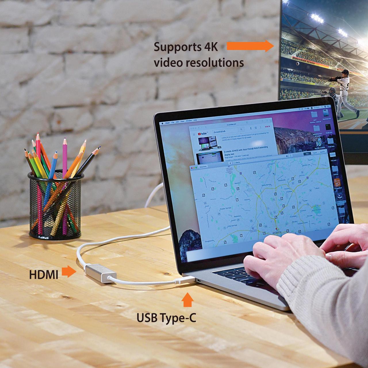 Alt view image 4 of 14 - USB C to HDMI Adapter Cable by j5create | 4K@60Hz Type C Dongle Connects External Monitor Display, HDTV, Projector for MacBook, Chromebook, Laptops, Phones, Tablets, PC with USB-C Port