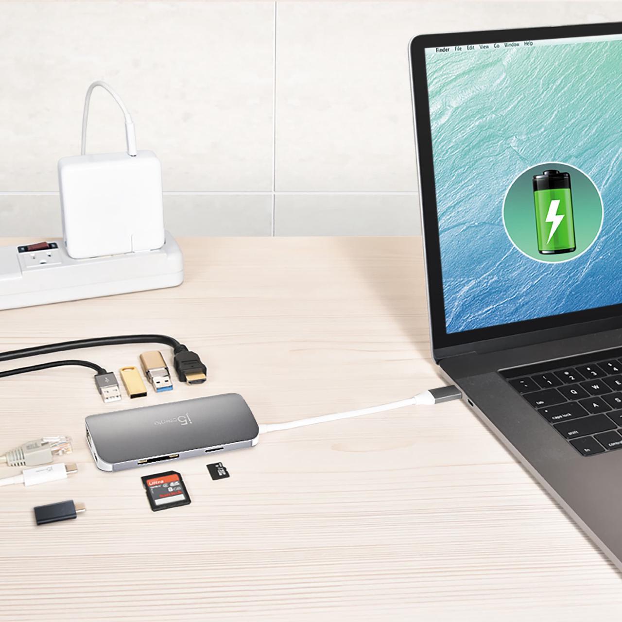 Alt view image 5 of 20 - j5create USB-C Multi Adapter-HDMI / Ethernet / USB 3.1 / PD 3.0 / Memory Card Reader / Writer