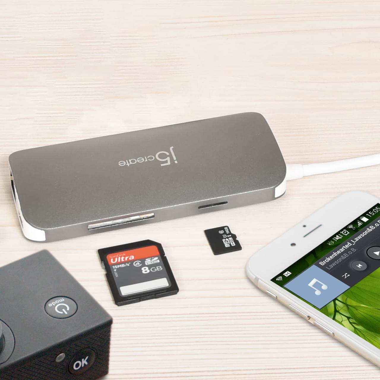 Alt view image 7 of 20 - j5create USB-C Multi Adapter-HDMI / Ethernet / USB 3.1 / PD 3.0 / Memory Card Reader / Writer