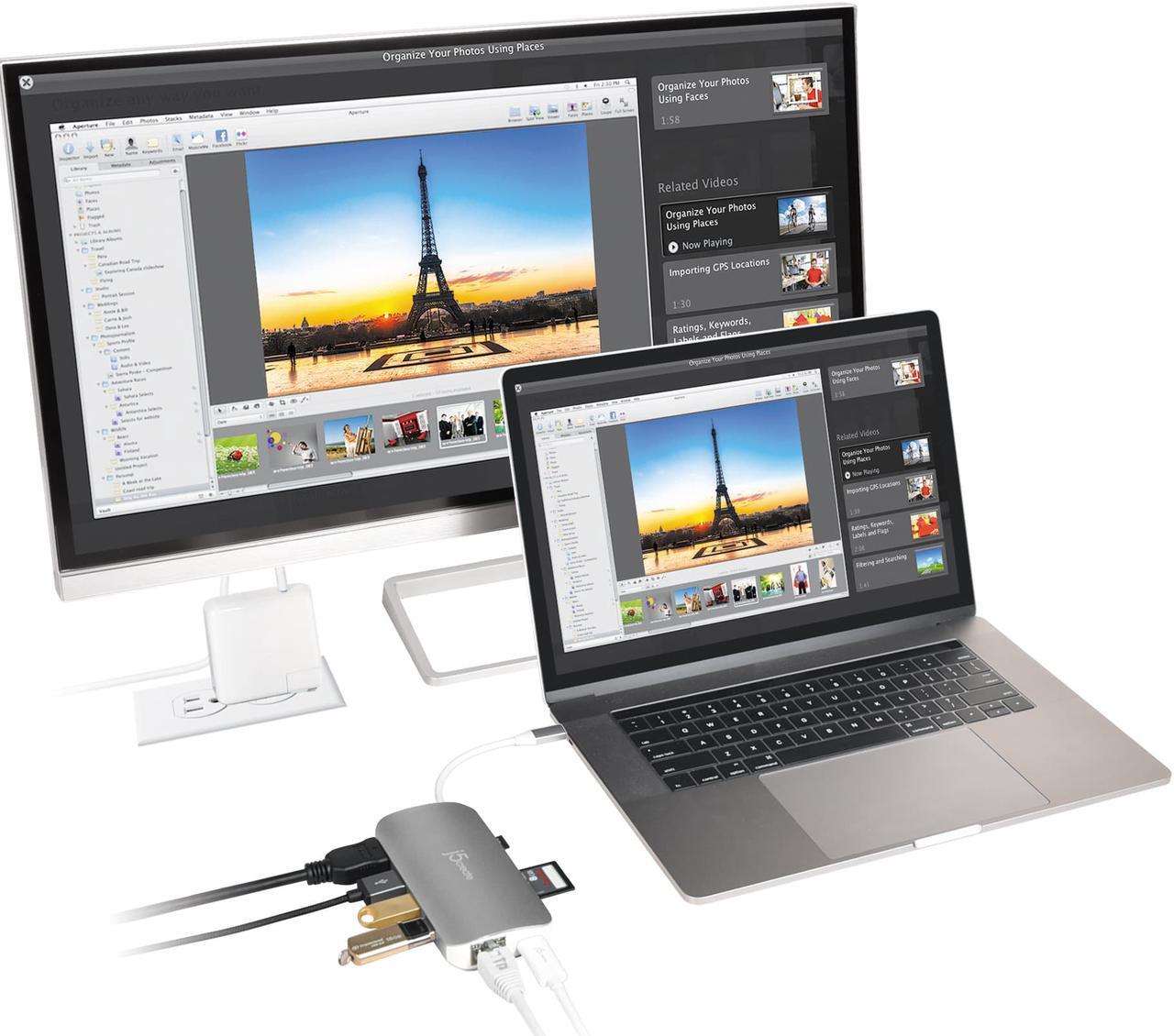 Alt view image 6 of 20 - j5create USB-C Multi Adapter-HDMI / Ethernet / USB 3.1 / PD 3.0 / Memory Card Reader / Writer