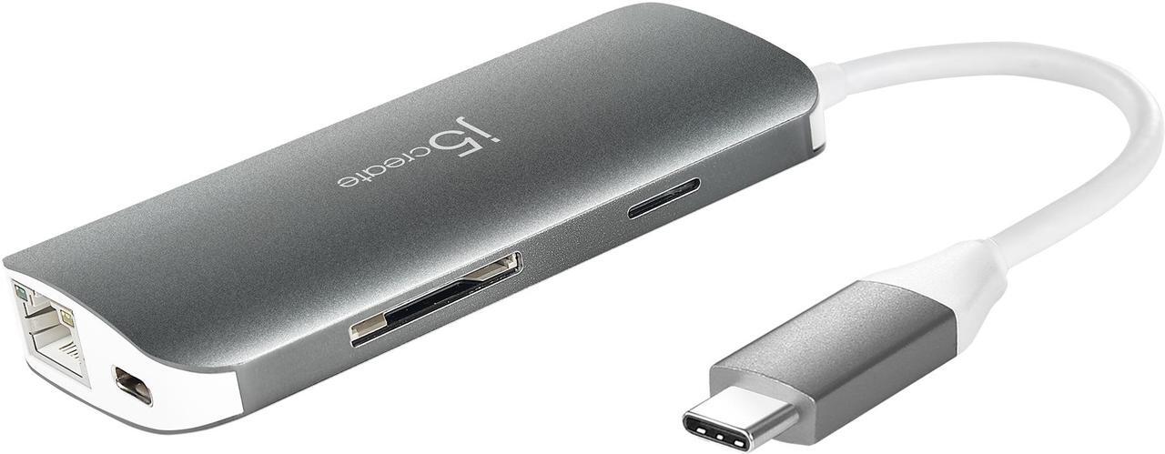 Alt view image 2 of 20 - j5create USB-C Multi Adapter-HDMI / Ethernet / USB 3.1 / PD 3.0 / Memory Card Reader / Writer