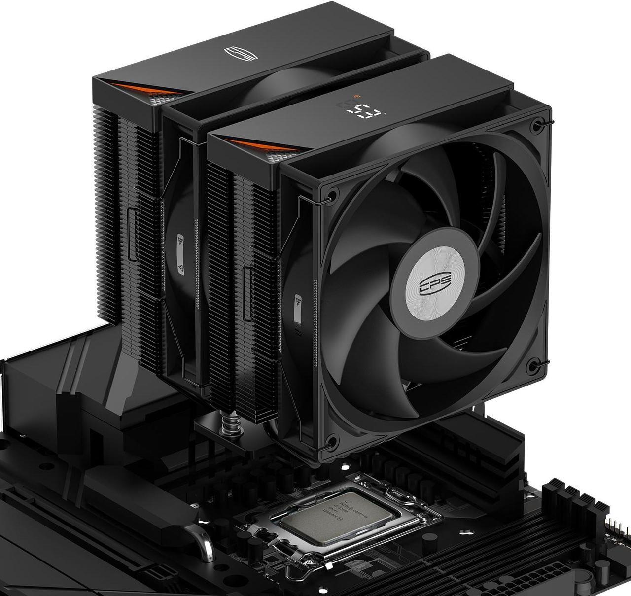Alt view image 7 of 7 - PCCOOLER CPS RT620 Digital BK Dual Tower CPU Air Cooler, 6 Heat Pipes, 265W TDP, Digital Display Top Cover, 157mm Tall, 120mm PWM Slient Fans, for Intel LGA 18XX/1700/1200/115X & AMD AM5/AM4, Black